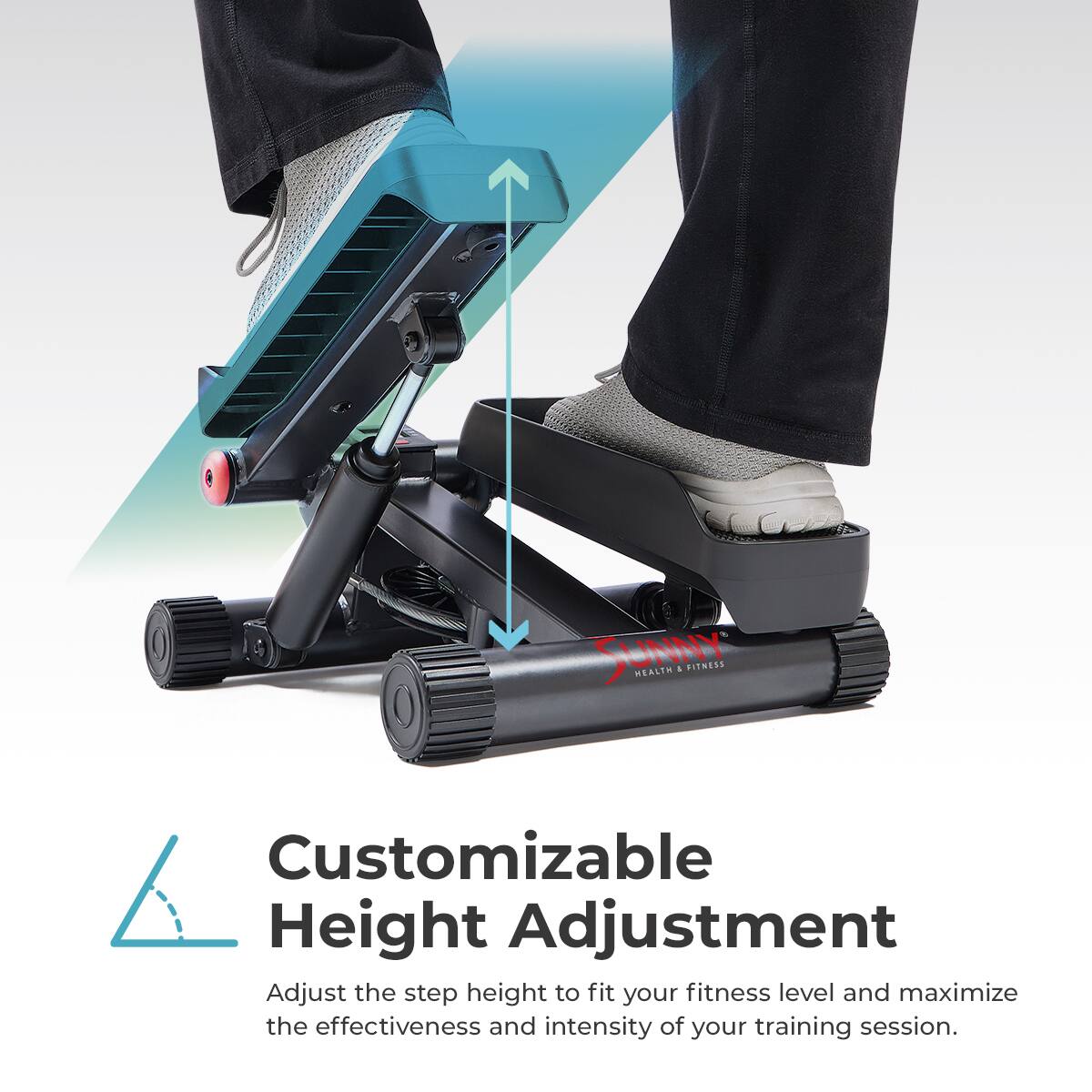 SUNNY HEALTH & FITNESS Customizable Height Adjustment Adjust the step height to fit your fitness level and maximize the effectiveness and intensity of your training session.
