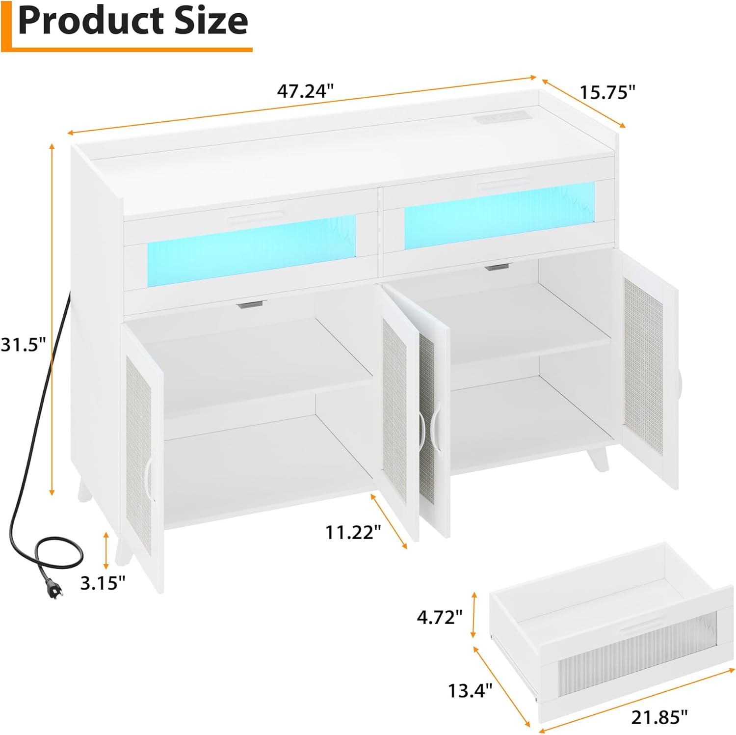 Product Size

- Height: 47.24"
- Width: 31.5"
- Depth: 15.75"
- Front Depth: 11.22"
- Bottom Shelf Height: 3.15"
- Drawer Height: 4.72"
- Drawer Width: 21.85"
- Drawer Depth: 13.4"