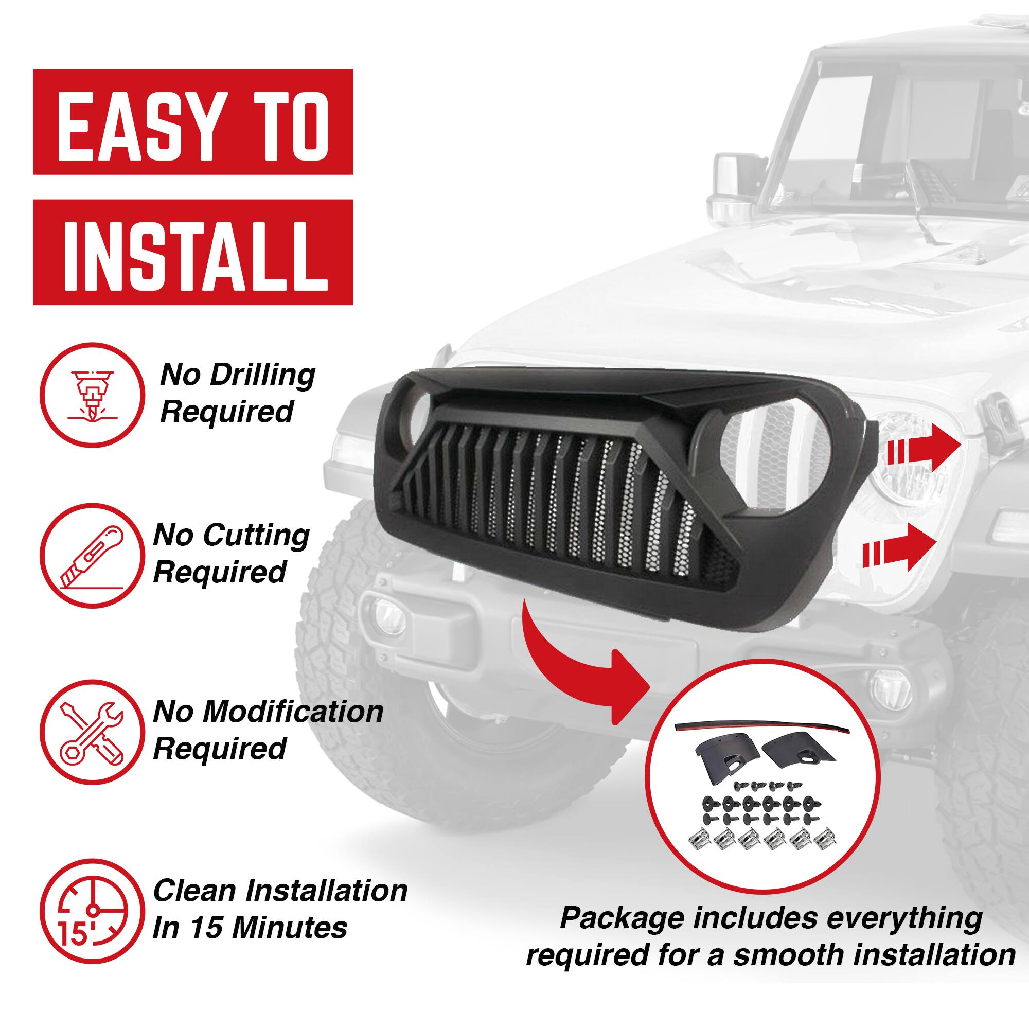 EASY TO INSTALL

- No Drilling Required
- No Cutting Required
- No Modification Required
- Clean Installation In 15 Minutes

Package includes everything required for a smooth installation