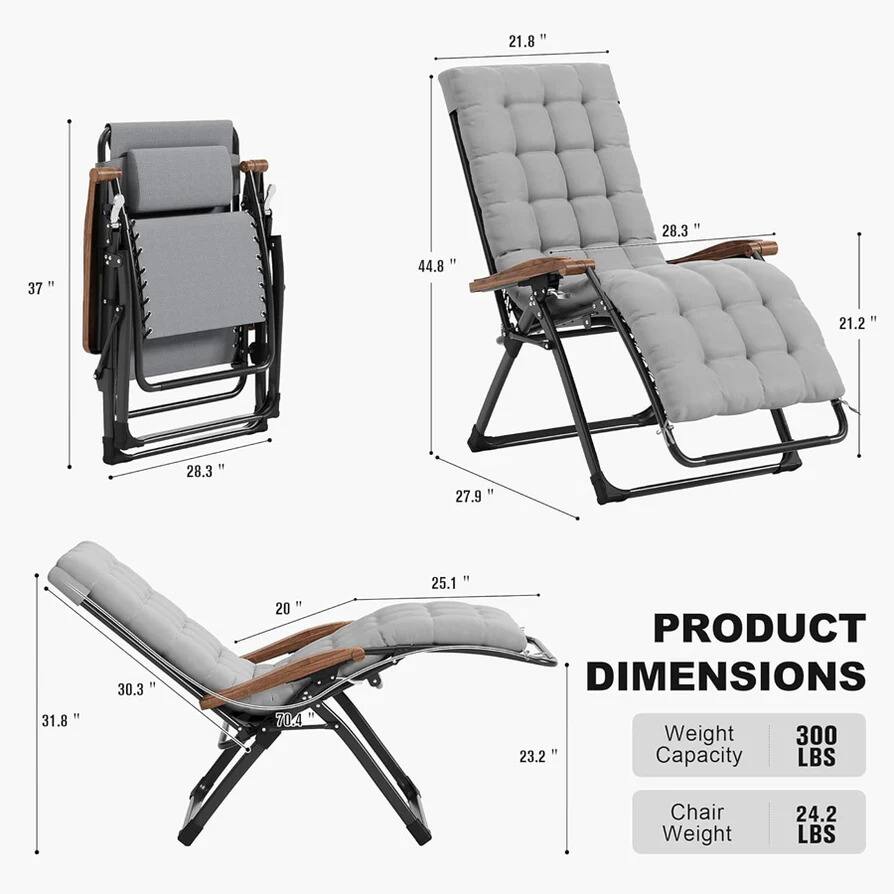 21.8"  
28.3"  
37"  
44.8"  
21.2"  
28.3"  
27.9"  
31.8"  
30.3"  
20"  
70.4"  
25.1"  
23.2"  

PRODUCT DIMENSIONS  
Weight Capacity: 300 LBS  
Chair Weight: 24.2 LBS
