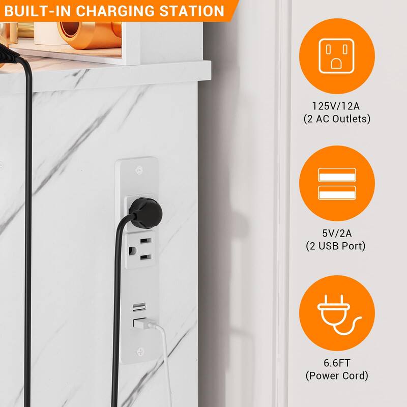 BUILT-IN CHARGING STATION

- 125V/12A (2 AC Outlets)
- 5V/2A (2 USB Port)
- 6.6FT (Power Cord)
