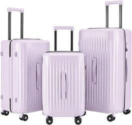 Quick Deer - 3 Piece Hardside Luggage Set with TSA Lock, PC Spinner Suitcase Set with 360° Wheels, Back to School & Travel Bags - Purple