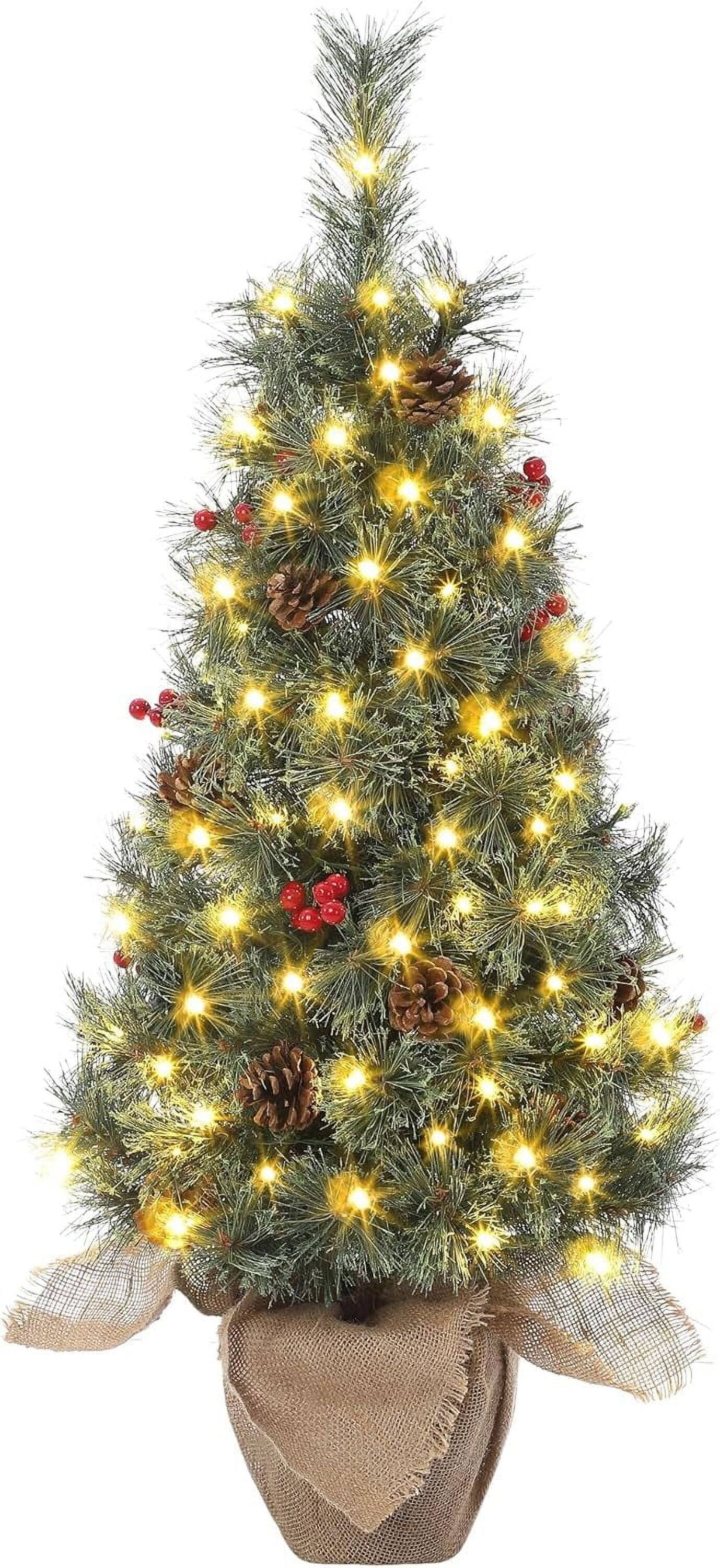GARVEE - 3ft Pre-Lit Christmas Tree, Tabletop with 78 Warm White LED Lights, Berry Clusters, Battery Operated Decor - Green 3ft