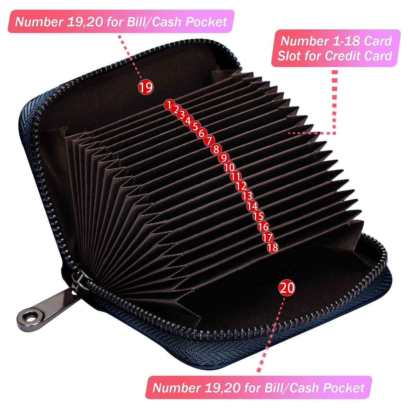 Left. Jadie Link - Rfid Slots Credit Card Holder Genuine Leather Small Wallet Women Men Zipper Real Leather Genuine Leather Credit Card - Black.