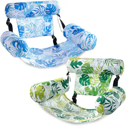 Front. Joyfy - 2 Packs Inflatable Pool Chairs, Inflatable Lounge Pool Float, Summer Hammock Chair for Adult Summer Party - Green, Blue.