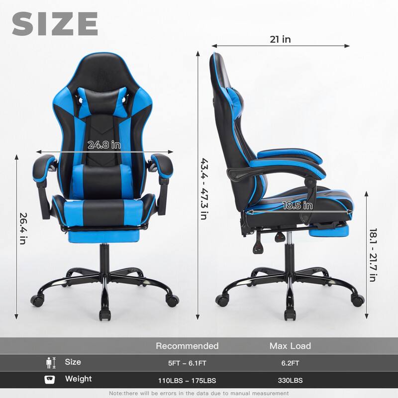 SIZE  
21 in  
26.4 in  
24.8 in  
43.4 - 47.3 in  
18.5 in  
18.1 - 21.7 in  

Recommended Max Load Size  
5FT - 6.1FT  
6.2FT  

Weight  
110LBS - 175LBS  
330LBS  

Note: there will be errors in the data due to manual measurement