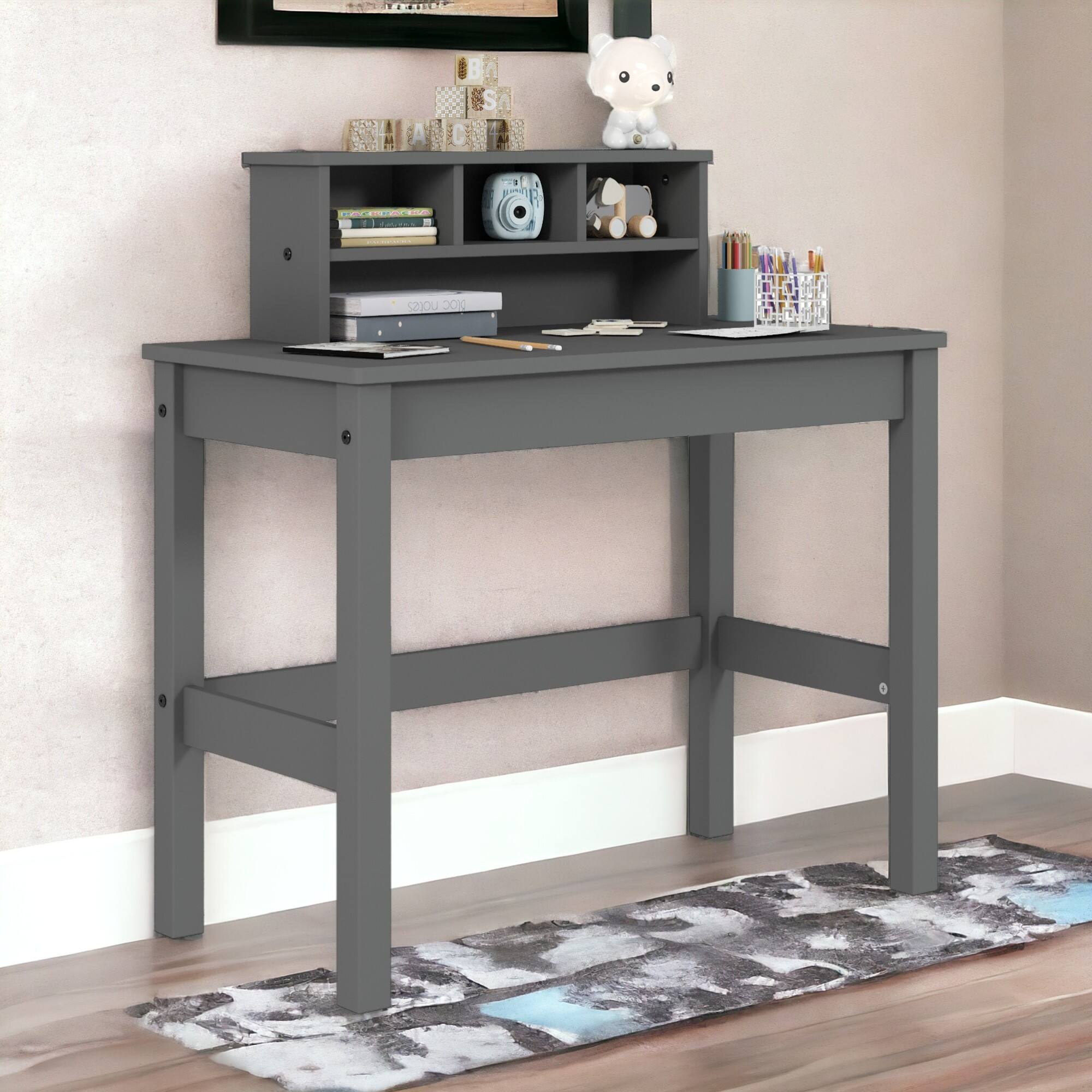Alt View 6. GOODSILO - Gray Finish Writing Desk with Built-In Hutch and Cable Management System for Modern Office Workspace - Gray.