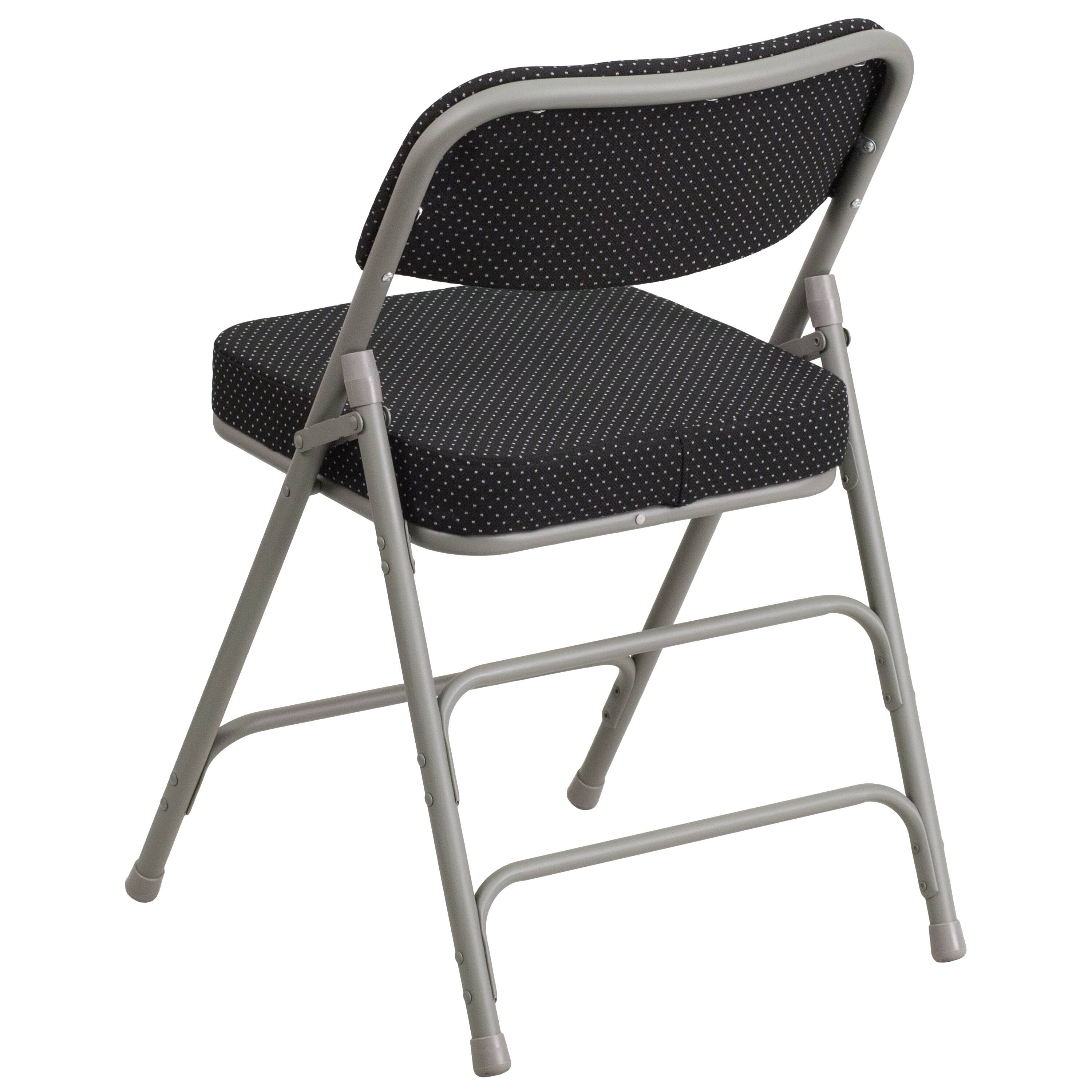 Alt View 6. Emma + Oliver - 2 Pack Premium Curved Triple Braced & Hinged Fabric Upholstered Metal Folding Chair - Black.