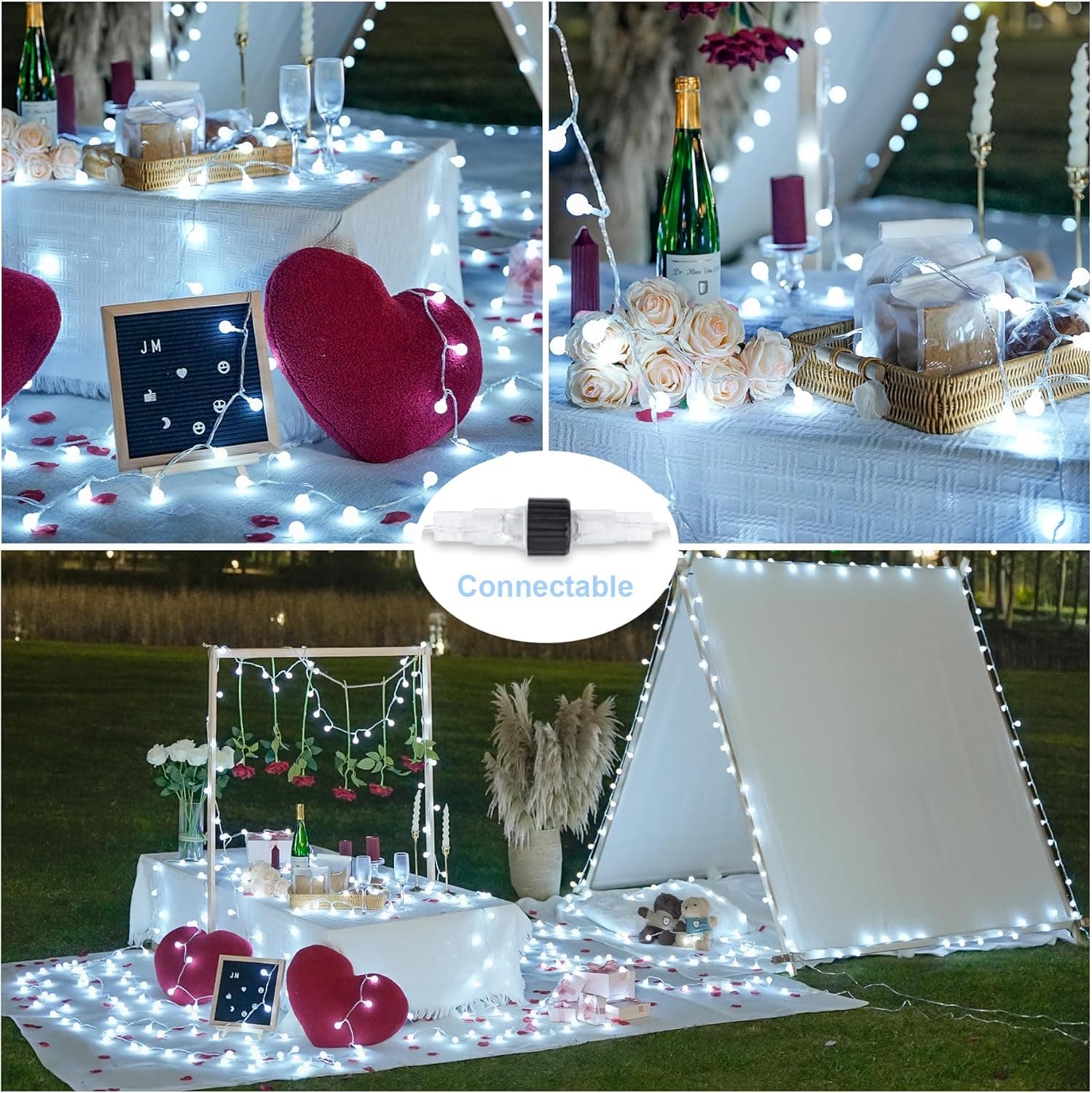 Alt View 3. FINEAK - 100 LED 33ft White Globe String Lights 8 Modes Remote Indoor Outdoor Decor.