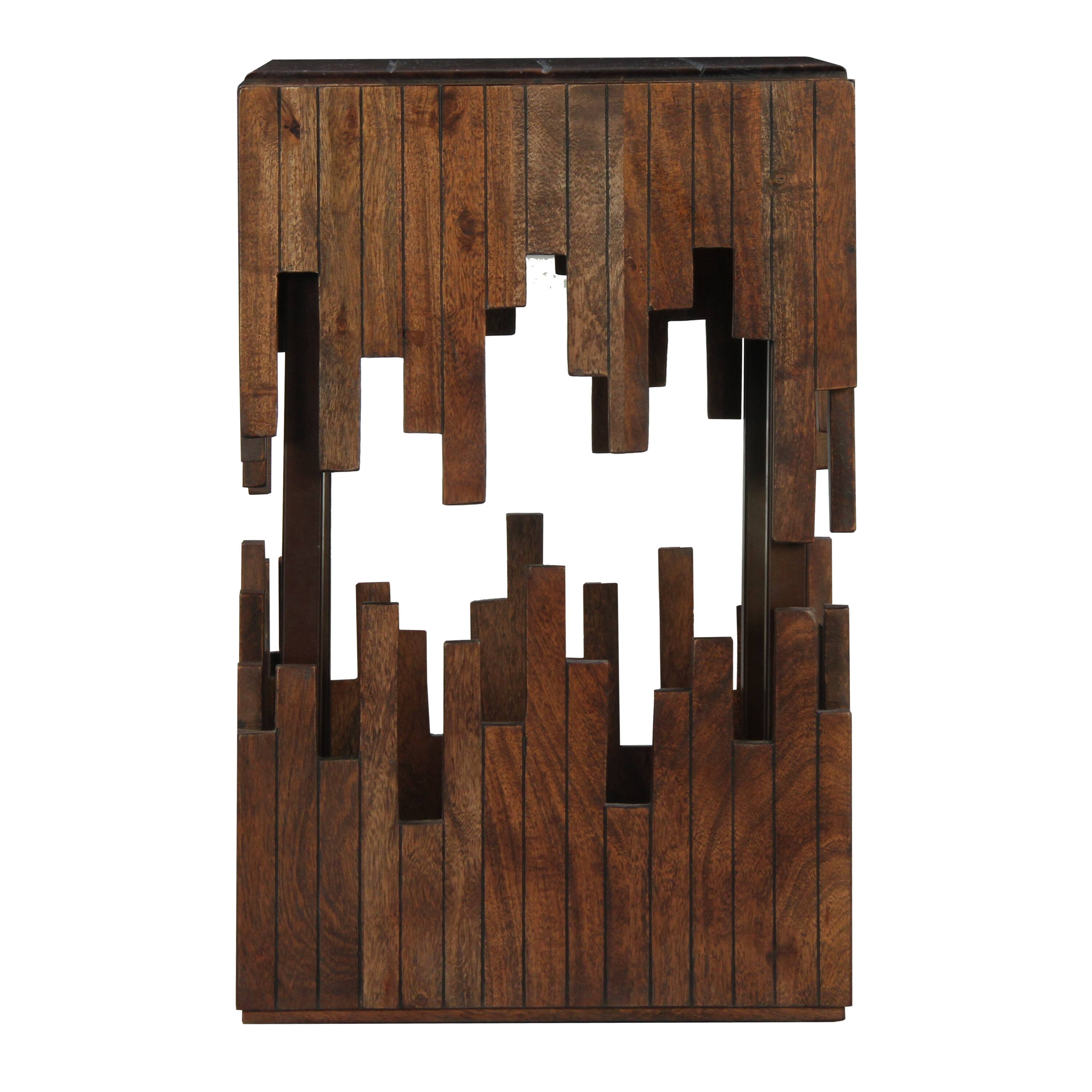 Alt View 2. Manhattan Lane - 24 Inch Accent Side End Table, Brown Acacia Wood, Slatted Square Top, Handcrafted Abstract Silhouette - Brown.