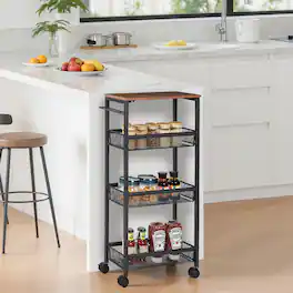 Vecelo - Slim Rolling Cart with Metal Frame – Narrow Storage Cart on Wheels for Kitchen, Bathroom & Laundry Tight Spaces - Black