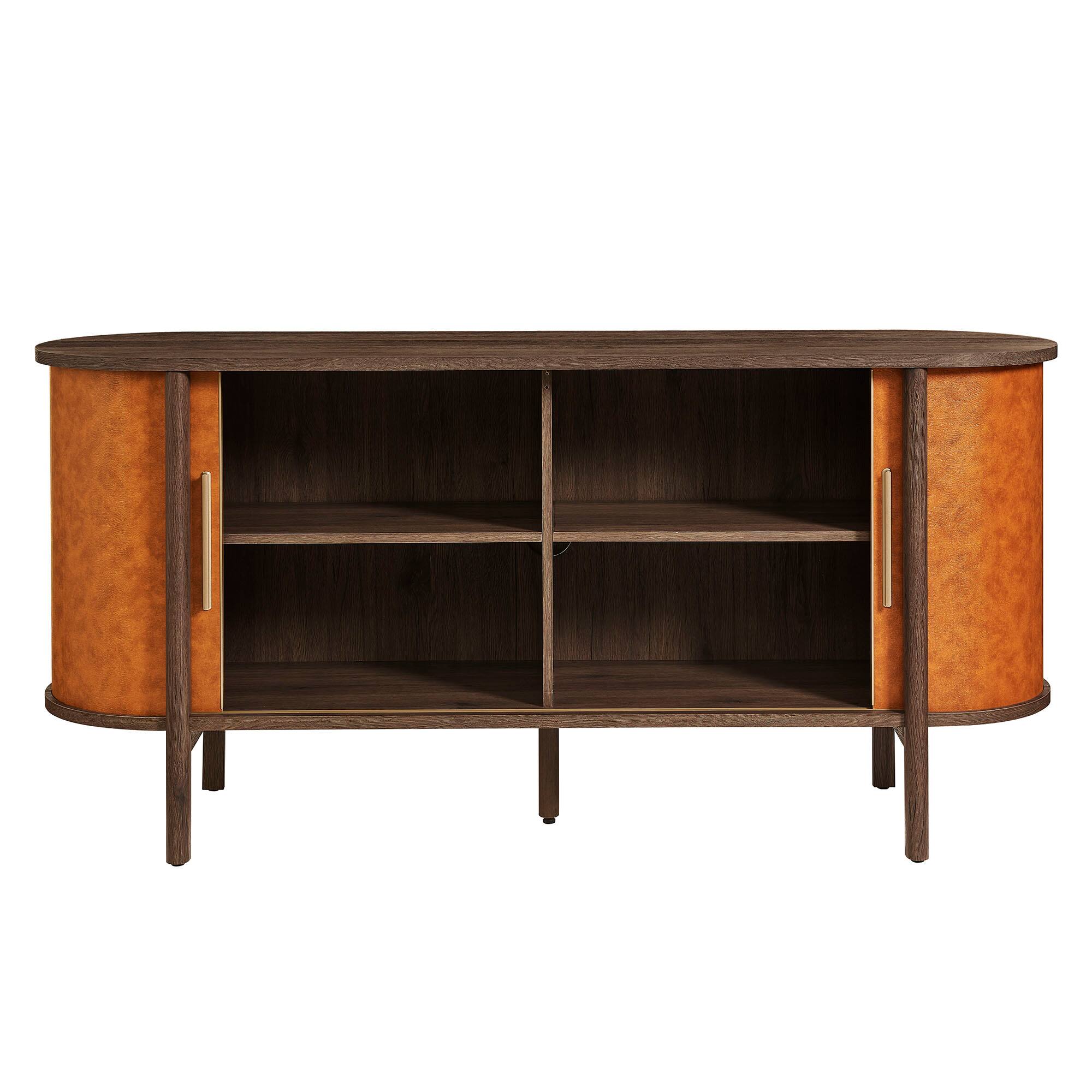 Alt View 6. Modway - Coralie Curved Vegan Leather Oval Sideboard by Modway - Walnut Tan.