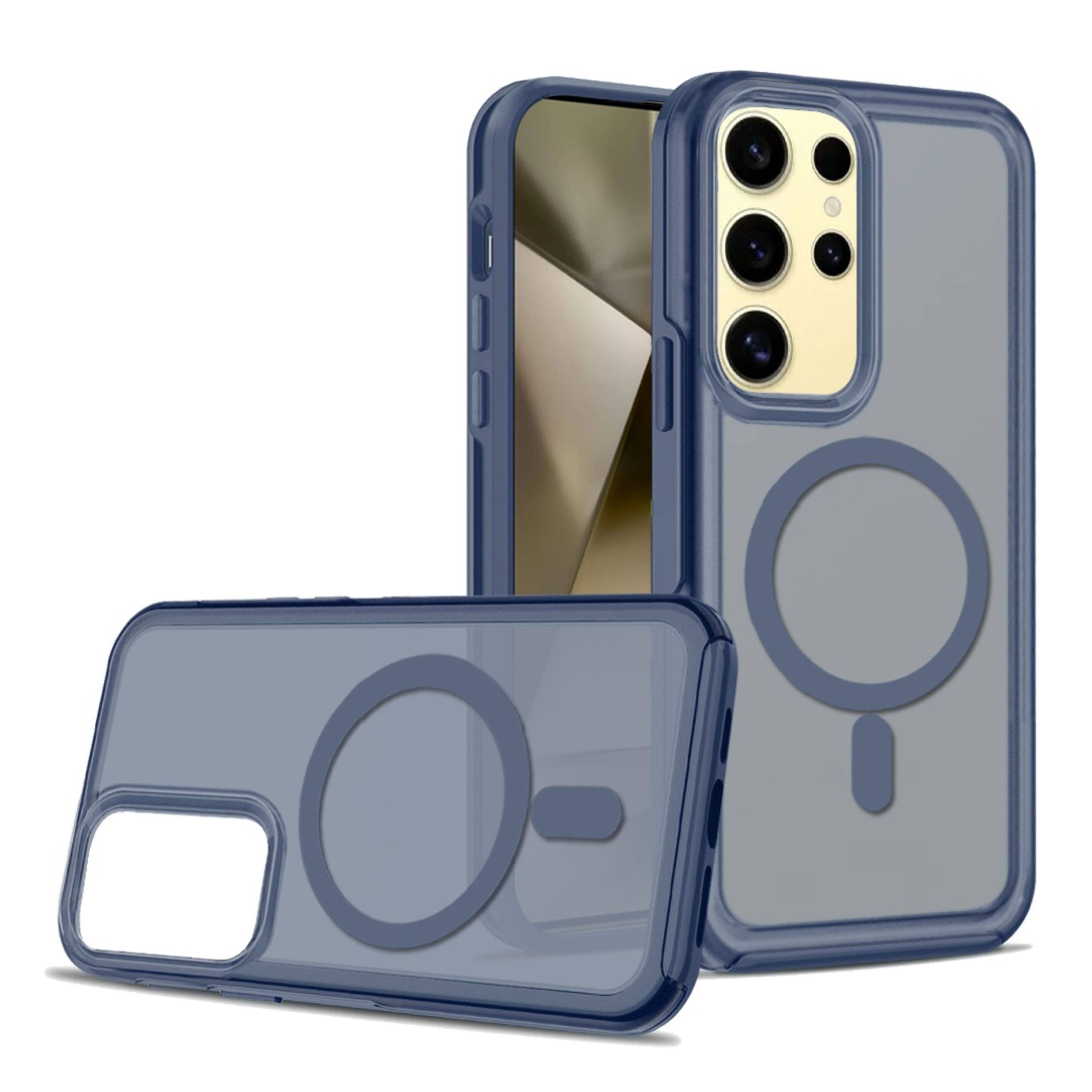 Front. Kitcheniva - Translucent Magnetic Charging Hybrid Phone Case For Samsung Galaxy S24+ Dark Blue - Dark Blue.