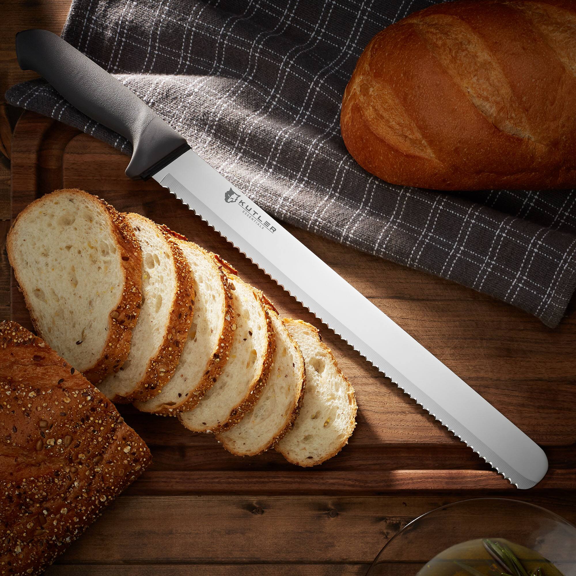 Alt View 1. KUTLER - Stainless Steel Bread Knife and Cake Slicer with Serrated Edge - Black.