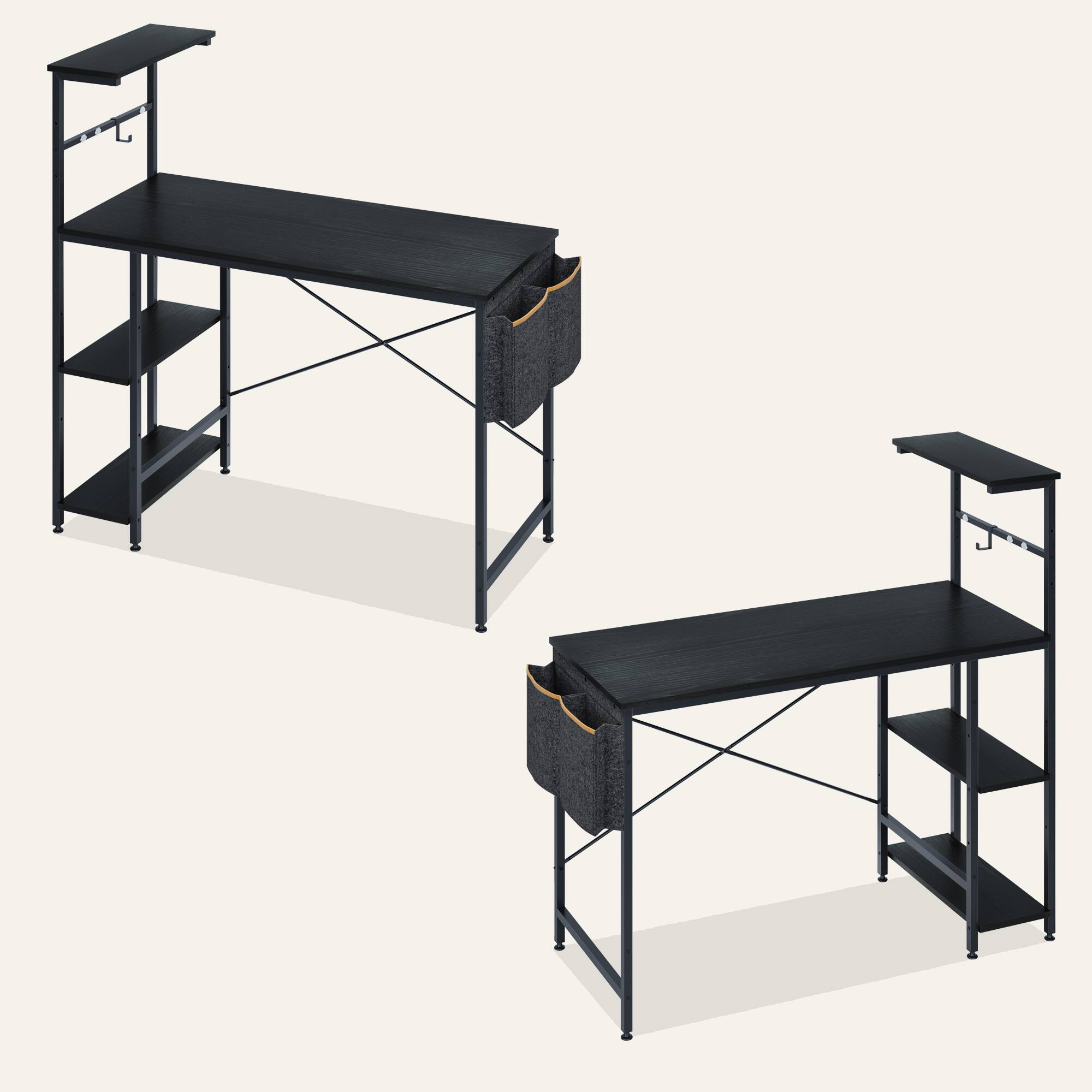 Alt View 4. Bestier - 44 inch Gaming Desk with LED Lights, Reversible Storage Shelves & Side Storage Bag for Small Space - Black Marble.