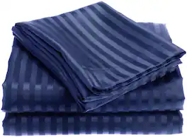 Plazatex - 1800 Series Embossed Striped Wrinkle Resistant Sheet 4pc Set King - Navy