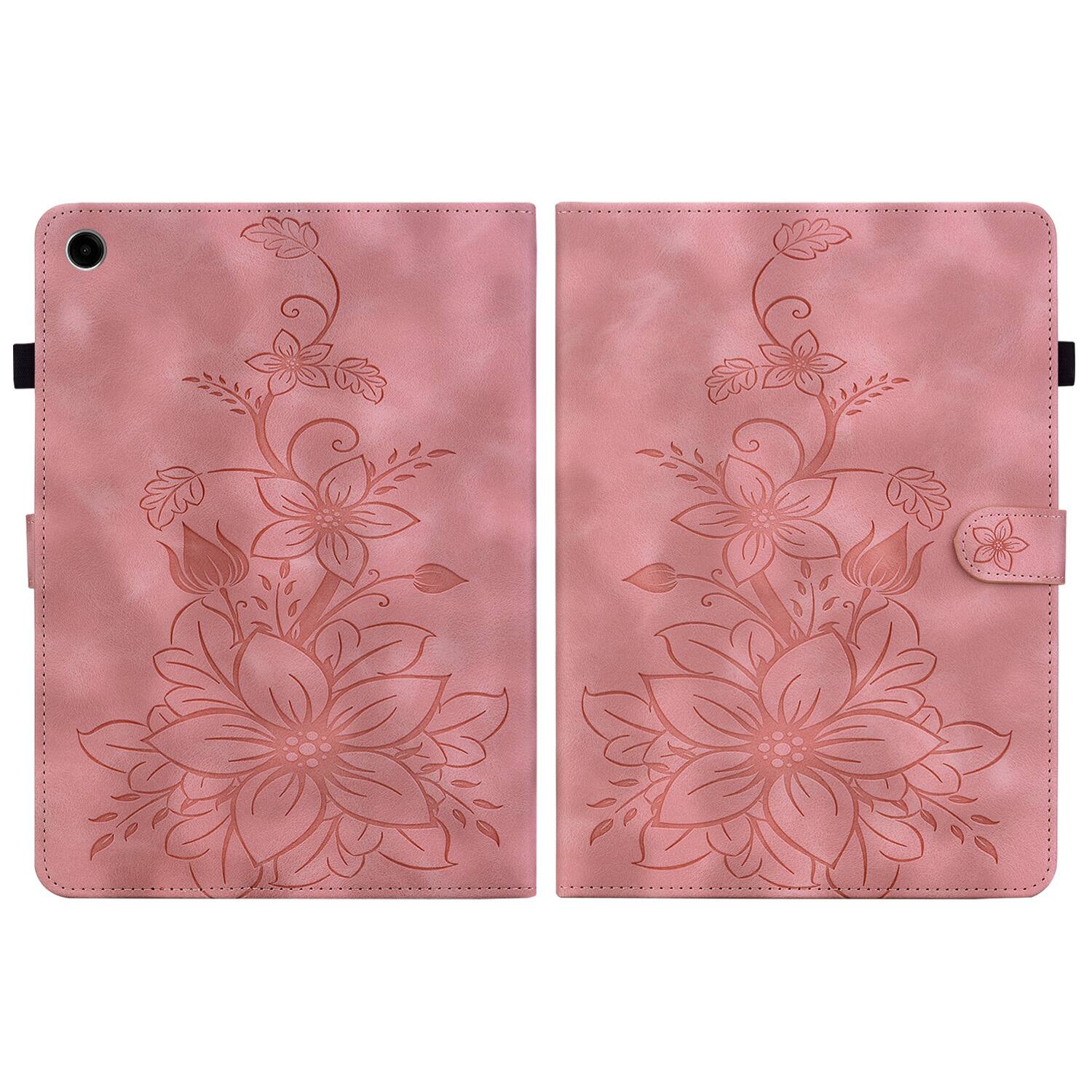 Left. Dteck - Case for Samsung Galaxy Tab A9 8.7" 2023 (SM-X110) with Card Holder Kickstand,Embossed Pattern PU Leather Flip Cover - Pink.