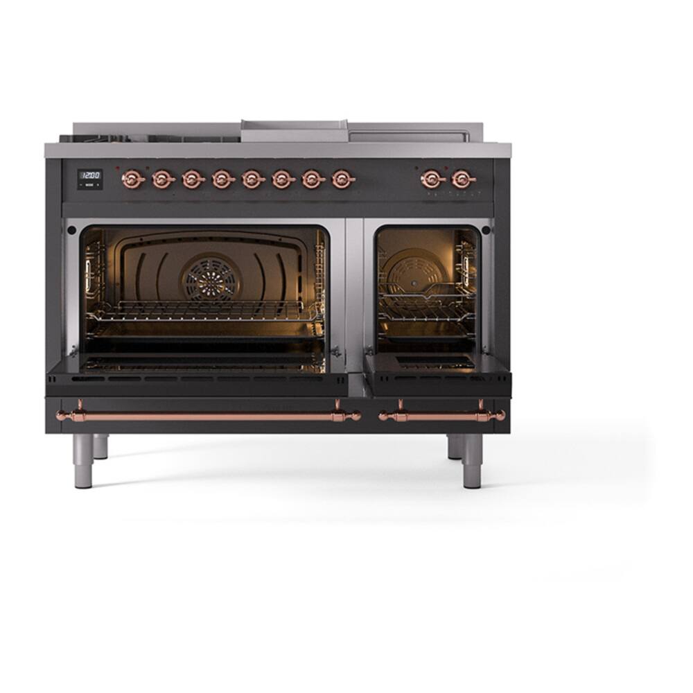 Alt View 4. ILVE - ILVE Nostalgie II Series 48 in. Dual Fuel Range with 5 Sealed Burners + Griddle (Natural Gas, Copper Trim) - Graphite Matte.