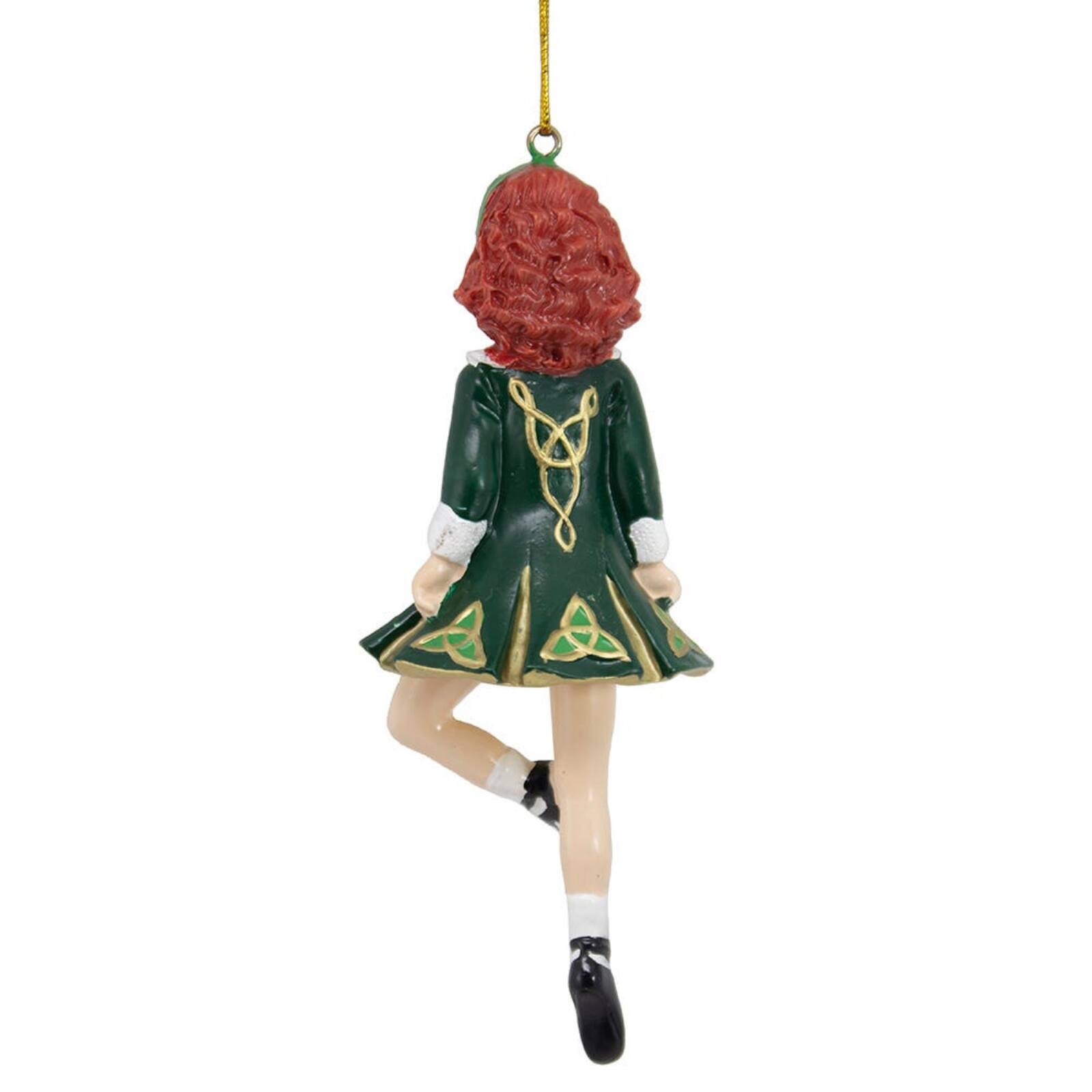 Left. Kurt S Adler - Kurt Adler Step Irish Dancer Girl in Green Dress Resin Christmas Tree Ornament 6 inch - Green.