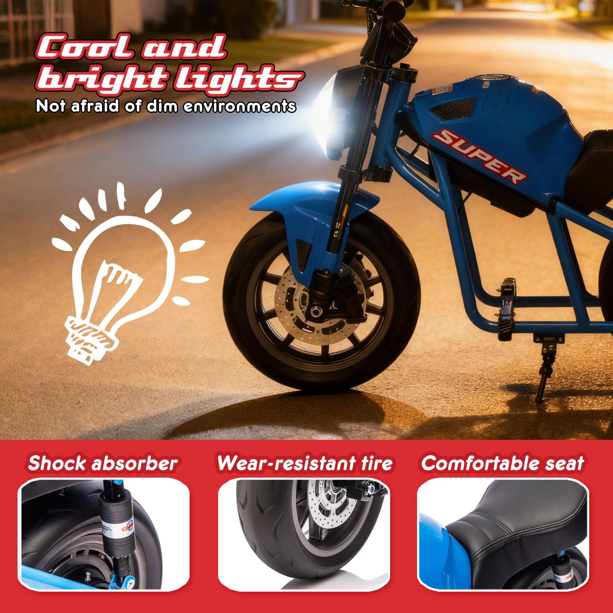 Cool and bright Lights  
Not afraid of dim environments  

SUPER  
Shock absorber  
Wear-resistant tire  
Comfortable seat