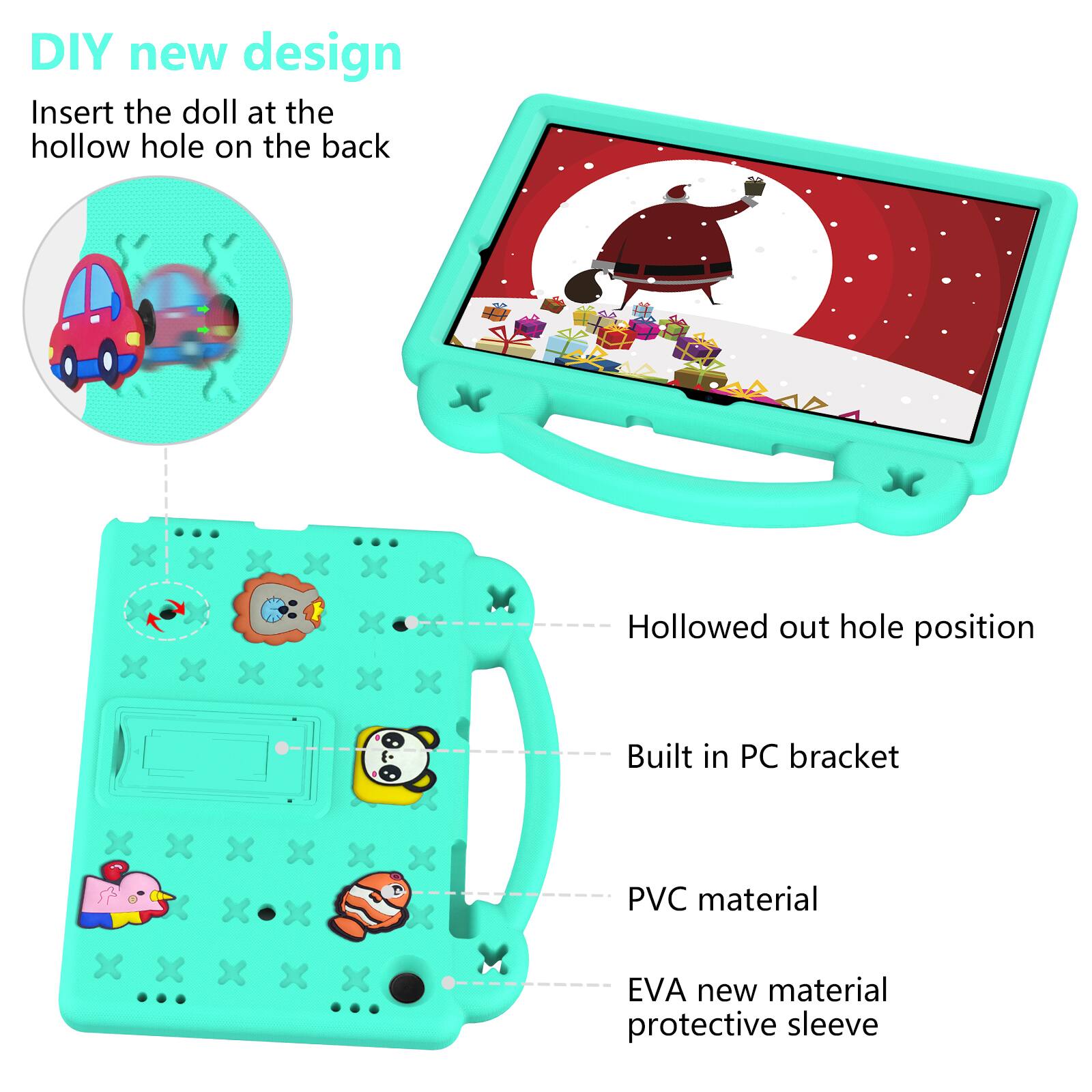 DIY new design  
Insert the doll at the hollow hole on the back  

- Hollowed out hole position  
- Built in PC bracket  
- PVC material  
- EVA new material protective sleeve