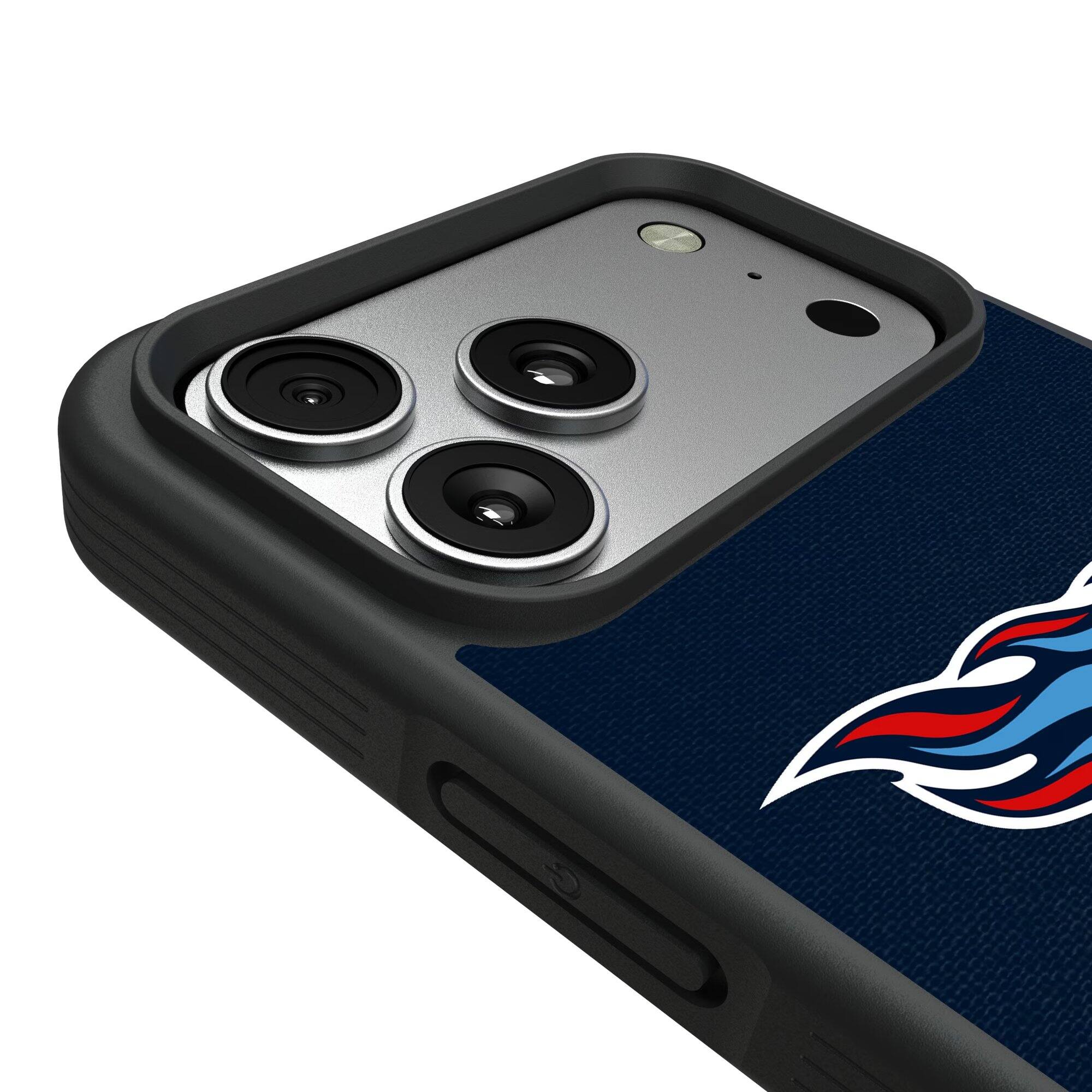 Alt View 2. Keyscaper - Tennessee Titans iPhone Stripe Design Bump Case - 15 Plus - Multicolor.