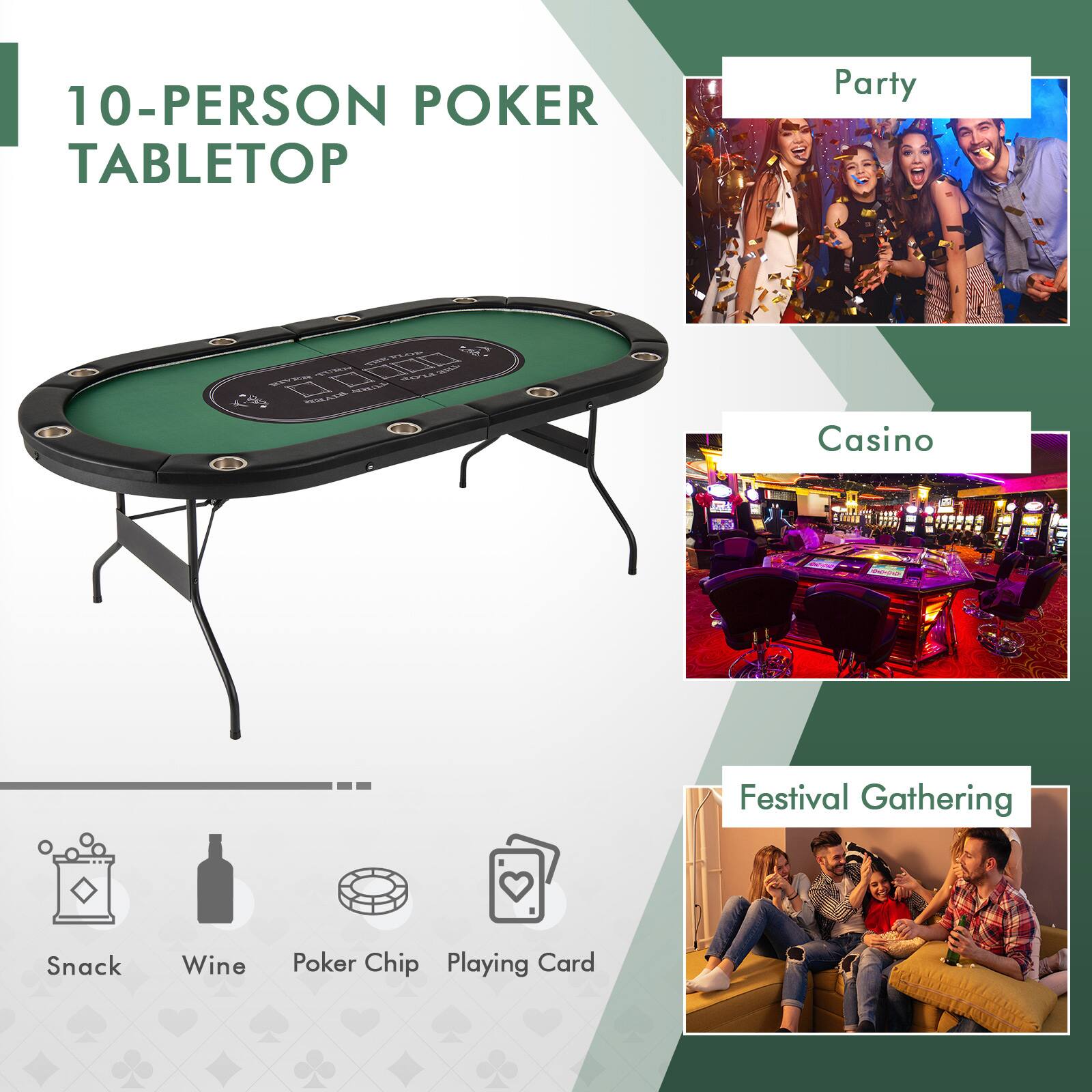 10-Person Poker Tabletop

Party

Casino

Festival Gathering

Snack

Wine

Poker Chip

Playing Card