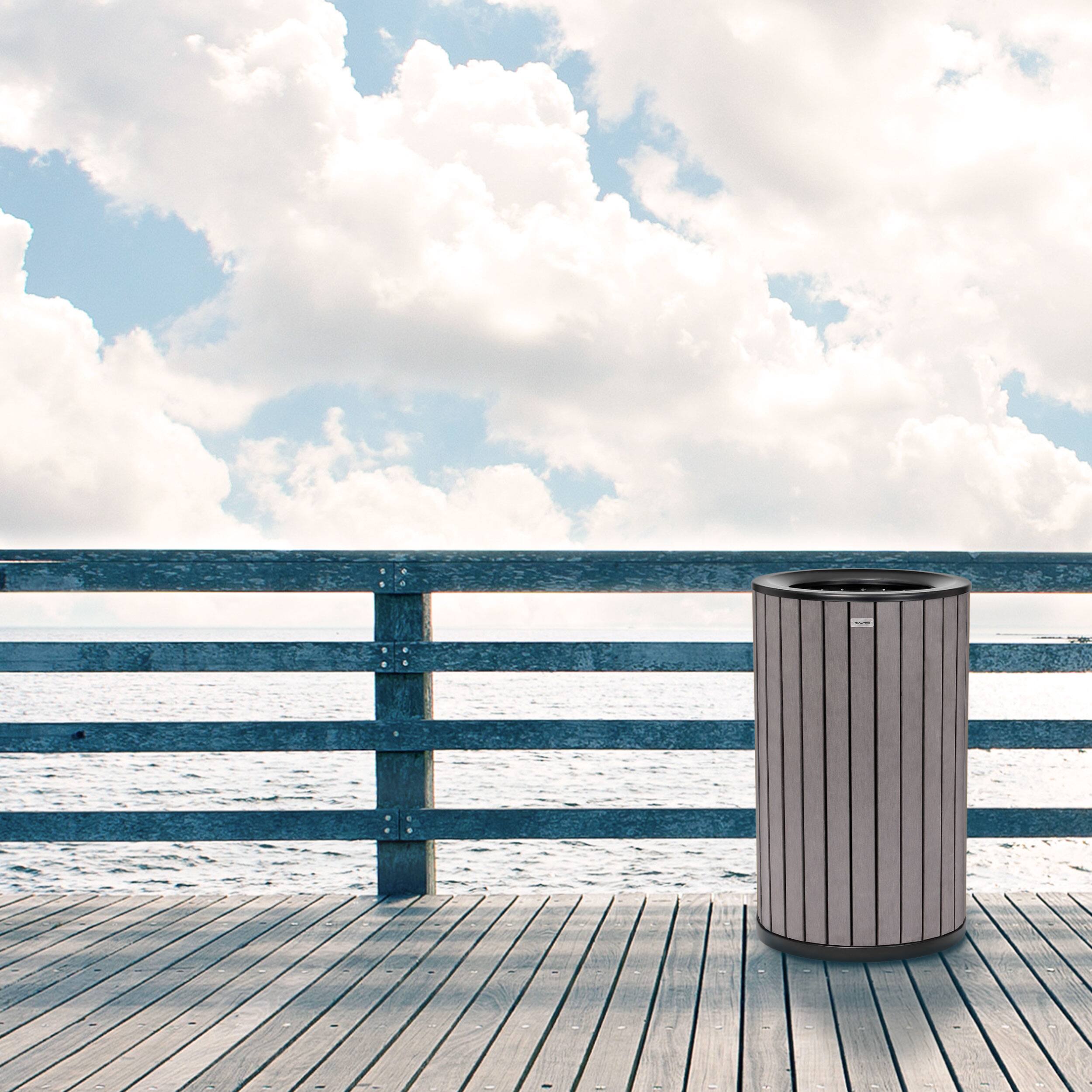 Alt View 7. Alpine Industries - 32 Gallon Outdoor Trash Can with Slatted Panels and Rain Bonnet Lid - Gray.