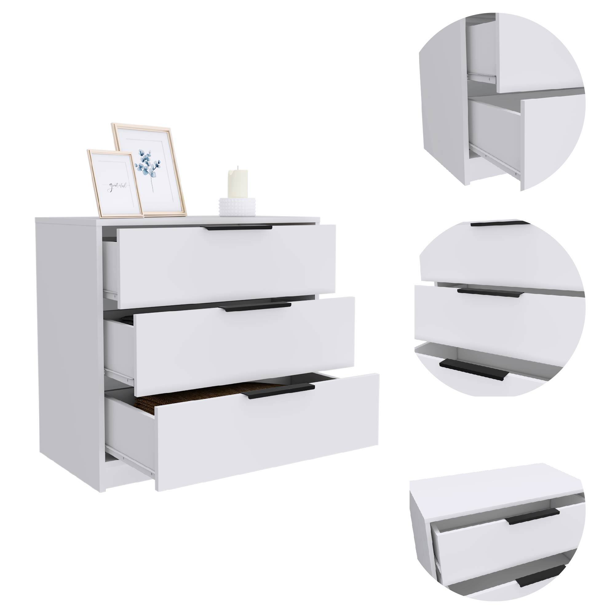 Alt View 2. TuHome - Kaia 3 Drawers Dresser, Superior Top - White.
