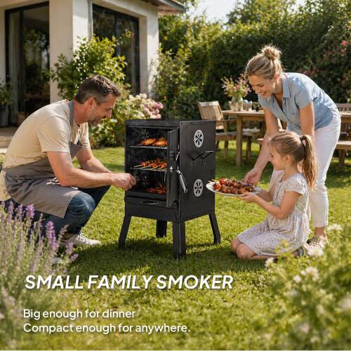 SMALL FAMILY SMOKER  
Big enough for dinner  
Compact enough for anywhere.