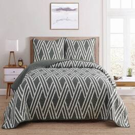 Dan River - Reversible Printed Quilt Set (3 Piece) - Grey Chevron Weave