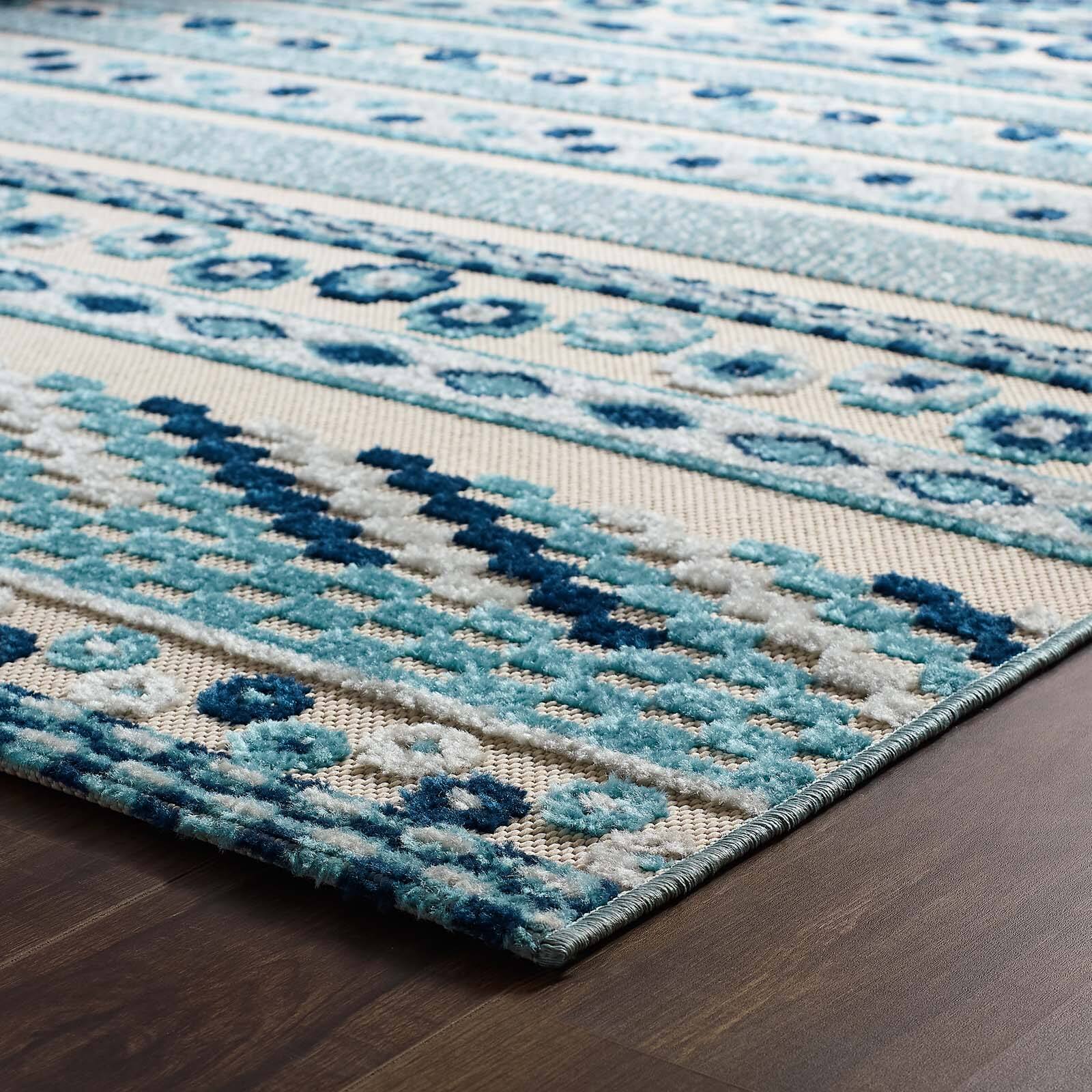 Alt View 2. Modway - Reflect Cadhla Vintage Abstract Geometric Lattice Indoor and Outdoor Area Rug - Ivory and Blue.