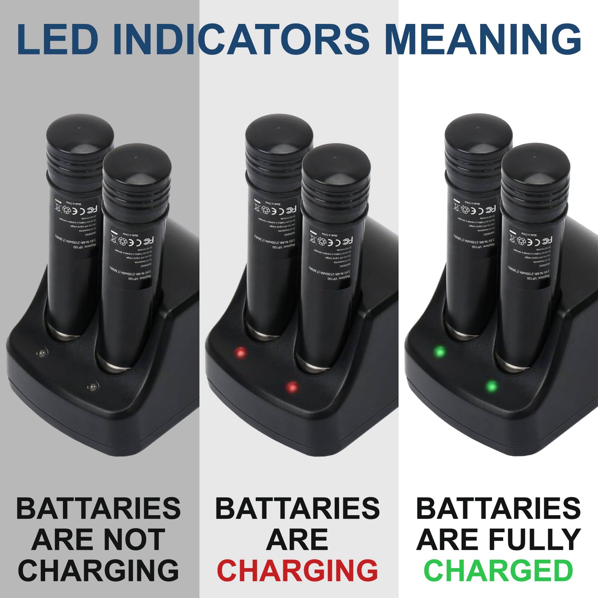 LED INDICATORS MEANING

- BATTERIES ARE NOT CHARGING
- BATTERIES ARE CHARGING
- BATTERIES ARE FULLY CHARGED