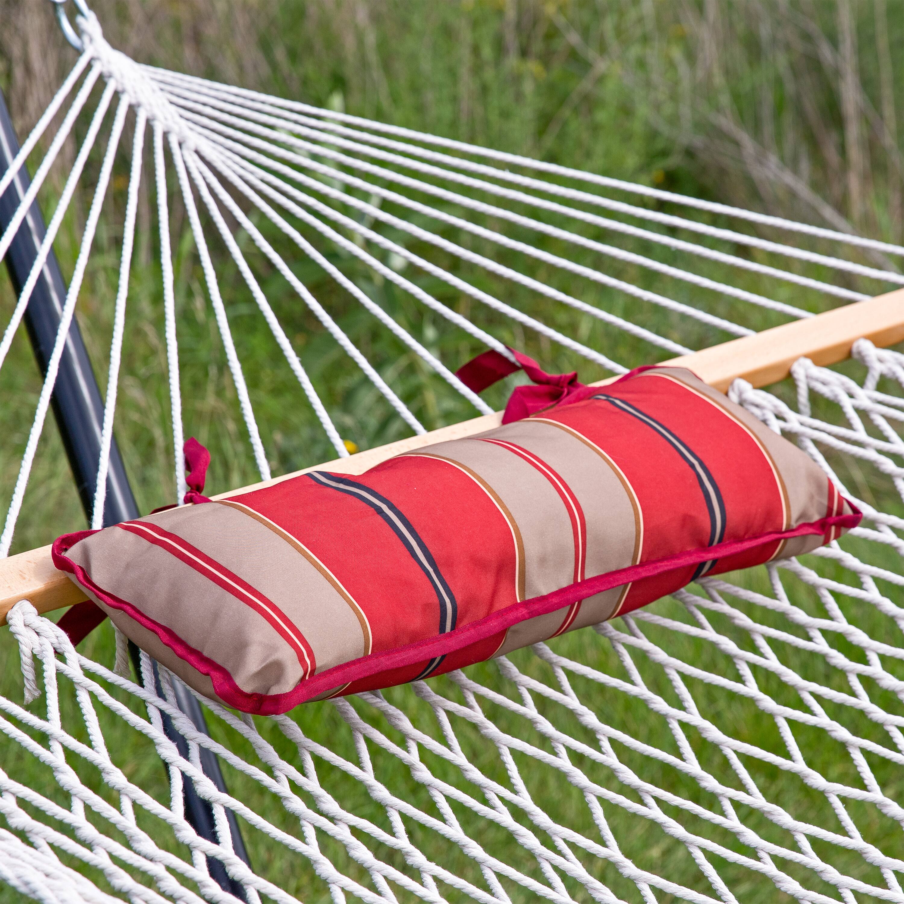 Alt View 10. Sunnydaze - Cotton Rope Hammock with Steel Stand and Pad/Pillow - Awning Stripe.