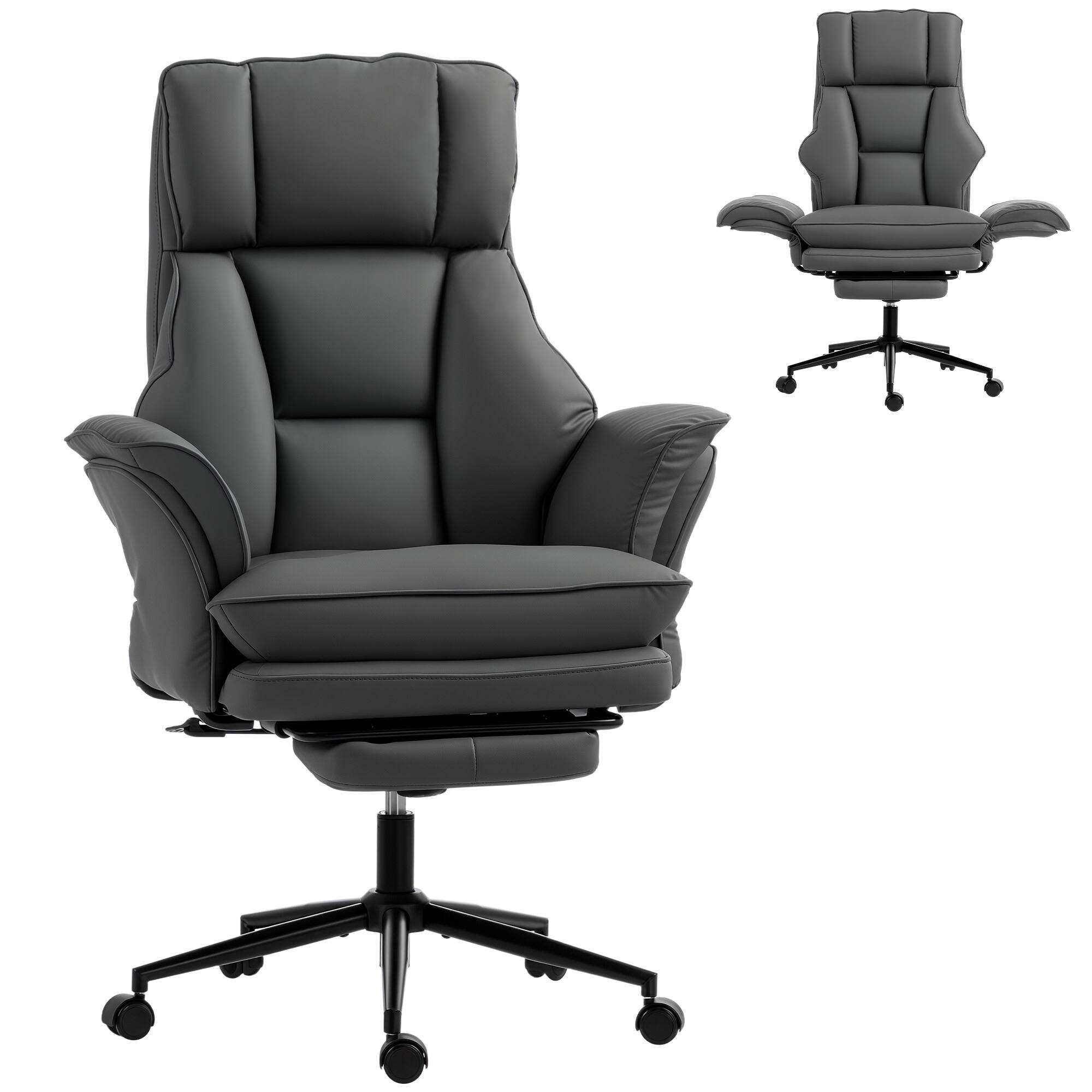 Front. Homcom - Legged Office Chair w/ Footrest, 396 lbs Reclining Computer Desk Chair w/ High Back, Flip-up Armrests - Dark Gray.