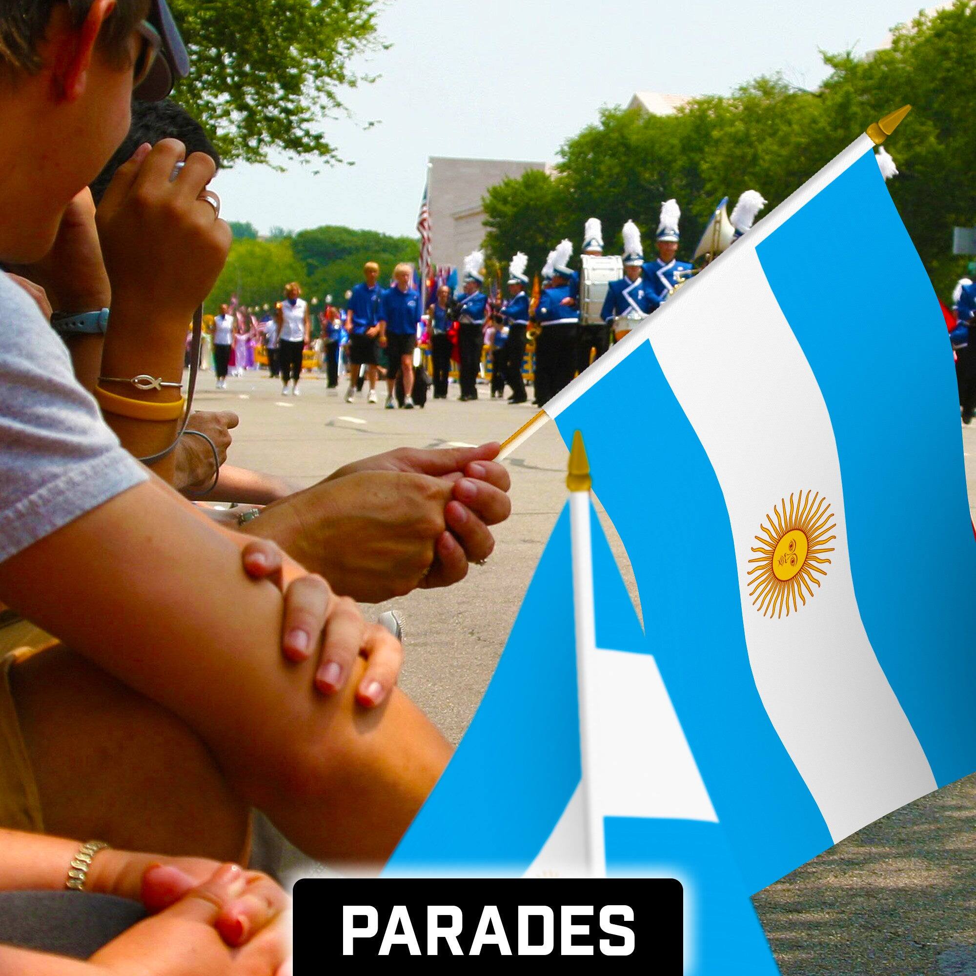 Alt View 1. G128 - 50-Pack Handheld Argentina Stick Flags, 12 x 18 in, 150D Polyester, Wooden Pole with Gold Spear. - Assorted Colors.