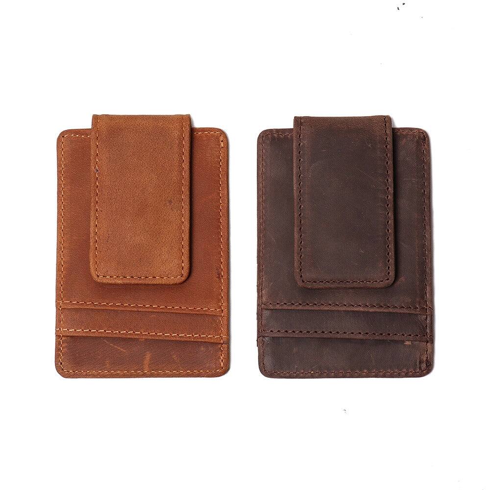Left. Steel Horse Leather - The Walden | Leather Front Pocket Clip Wallet - Brown.