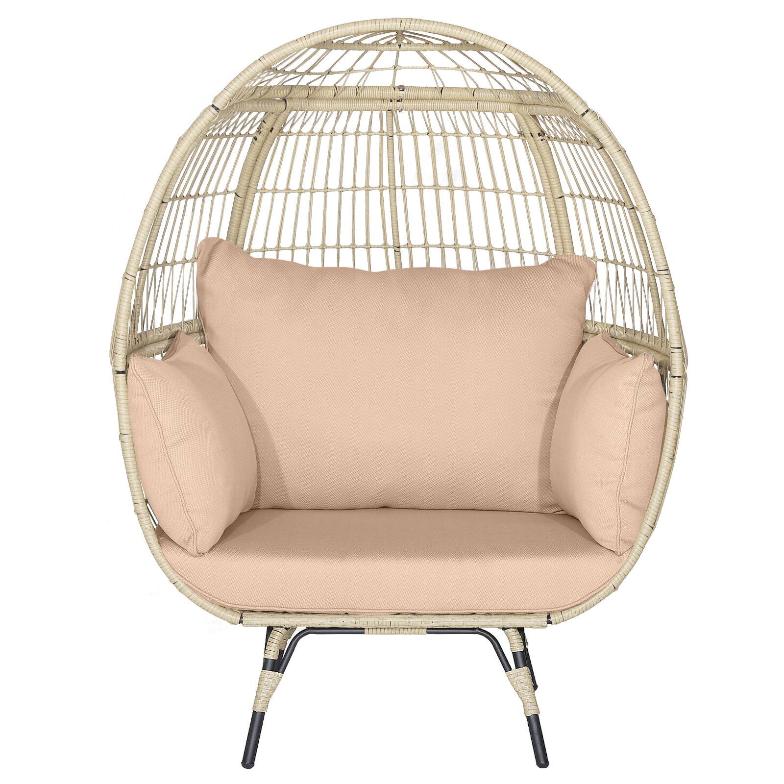 Alt View 1. Gymax - Gymax Patio Rattan Oversized Wicker Egg Chair Stationary Lounge Basket w/ 4 Soft Cushions - Beige.