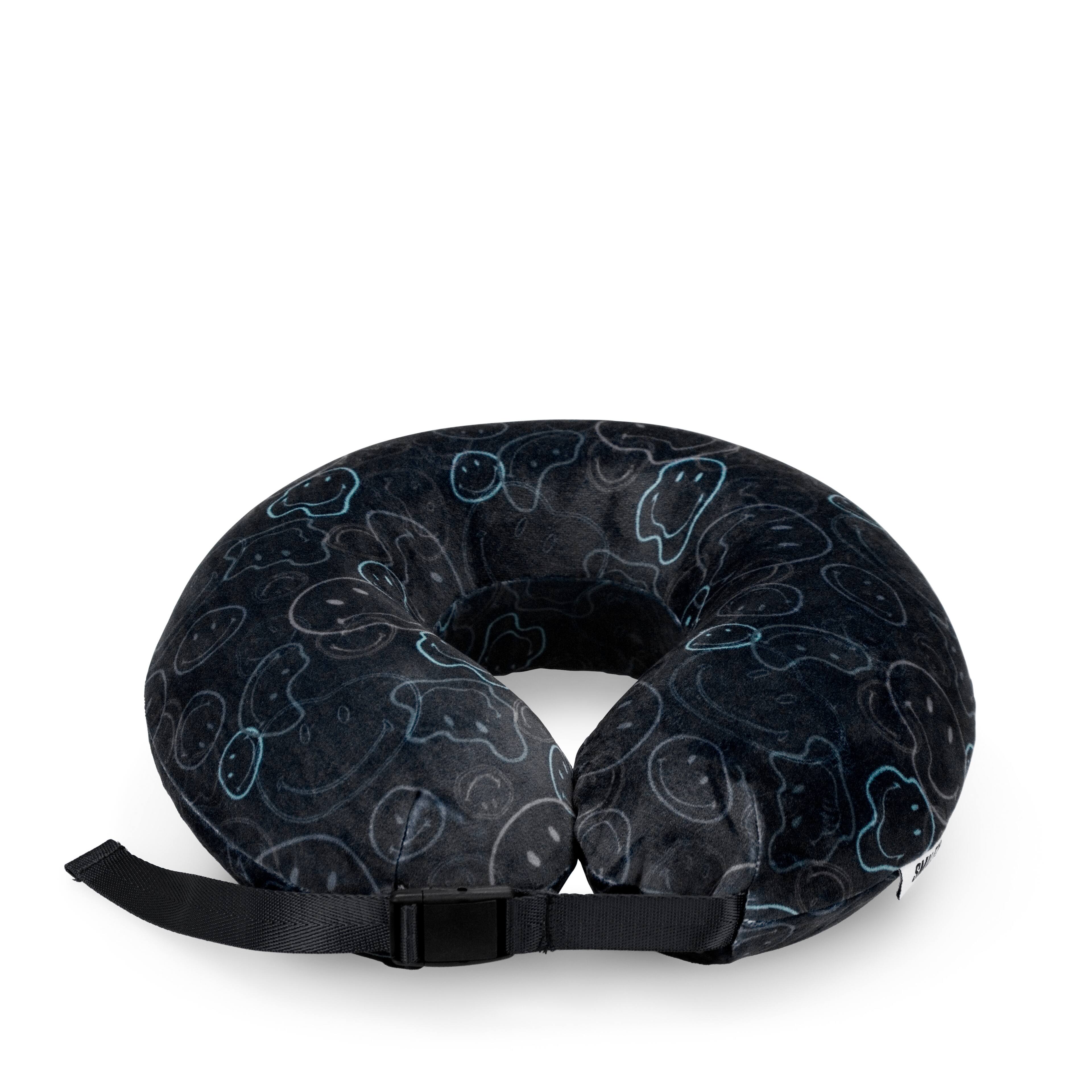 Back. Smiley World - SMILEY Black Melted Smiles Marshmallow Memory Foam Travel Pillow - Black.