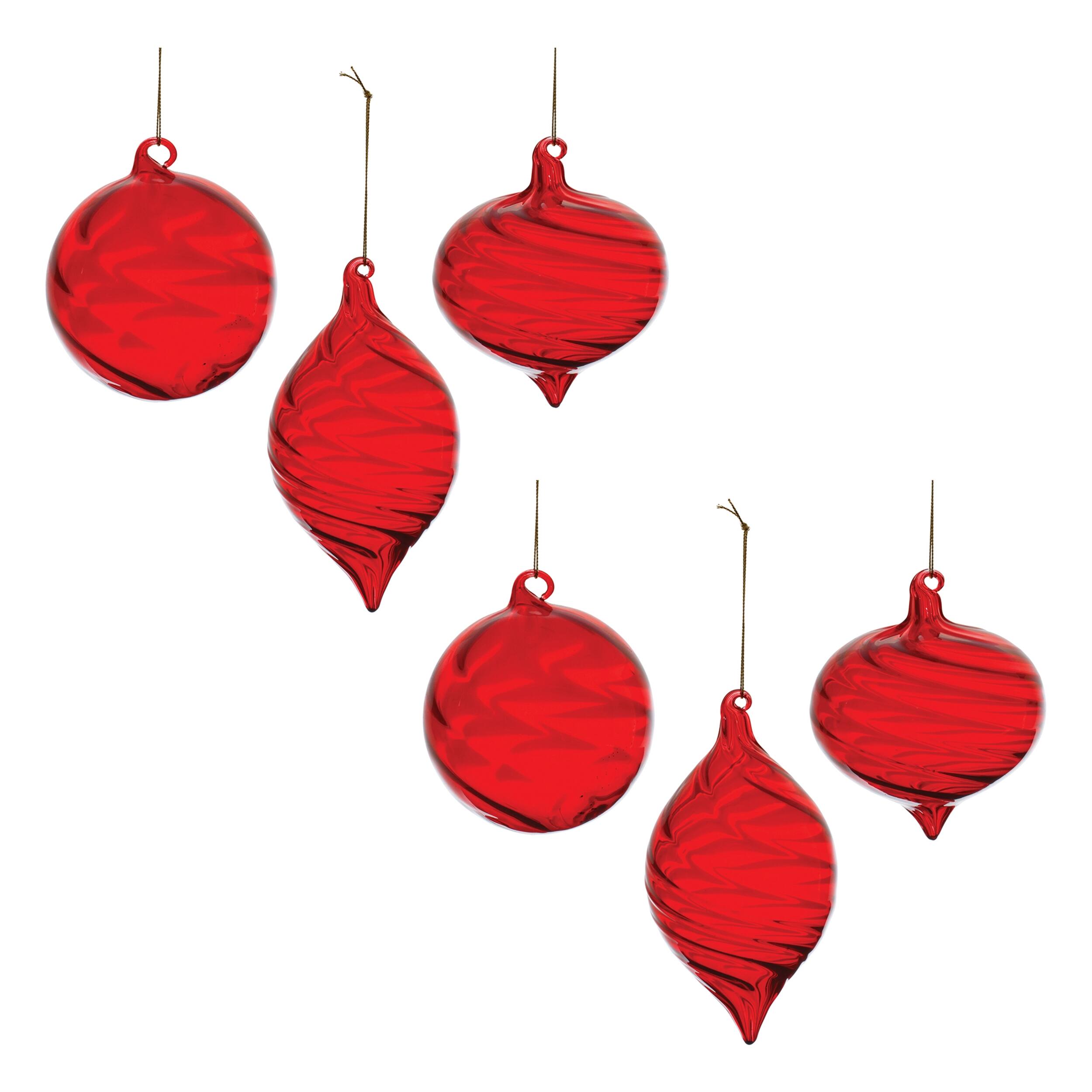 Alt View 3. BreeBe - Red Swirl Glass Ornament (Set of 6) - Red.
