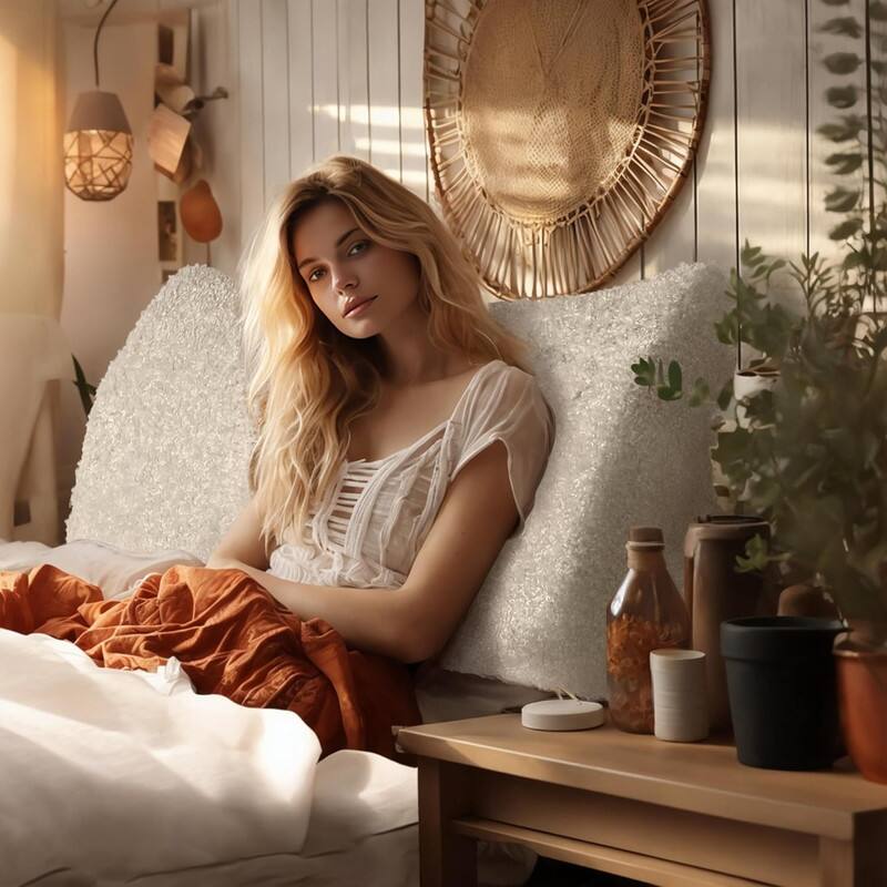 Angle. wowmax - Full Size Headboard Wedge Pillow - Large White Curly Plush Triangle Reading Pillow for Sitting Up in Bed - White.