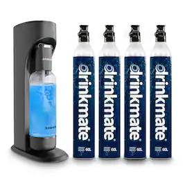 Drinkmate - OmniFizz FOUR CYLINDER BUNDLE, Sparkling Water and Soda Maker, Carbonates ANY Drink - Matte Black