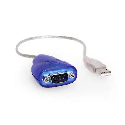 Front. USBGear - USB to Serial Adapter - RS-232 DB-9 Adapter - FTDI Chipset - Compatible with Windows, Linux, MacOS - 12 Inch Cable - Blue.