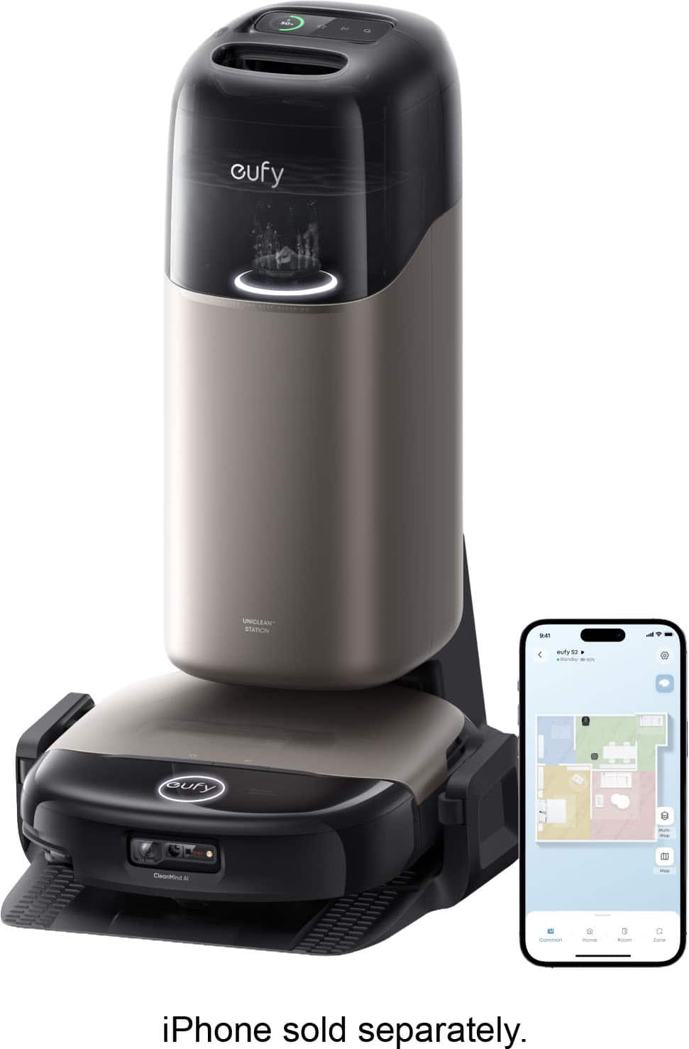 eufy UNCLEAN STATION 941 A eufy 52 Santo Gury - - 0 ClearMind - - Common -o 5 aoom done iPhone sold separately.