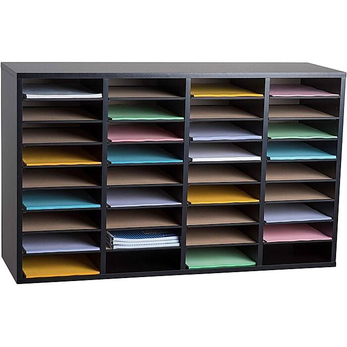 Alt View 8. AdirOffice - Wood Adjustable 36 Compartment Literature File Organizer, 11.8”D x 39.3”W x 23.9”H - Black.