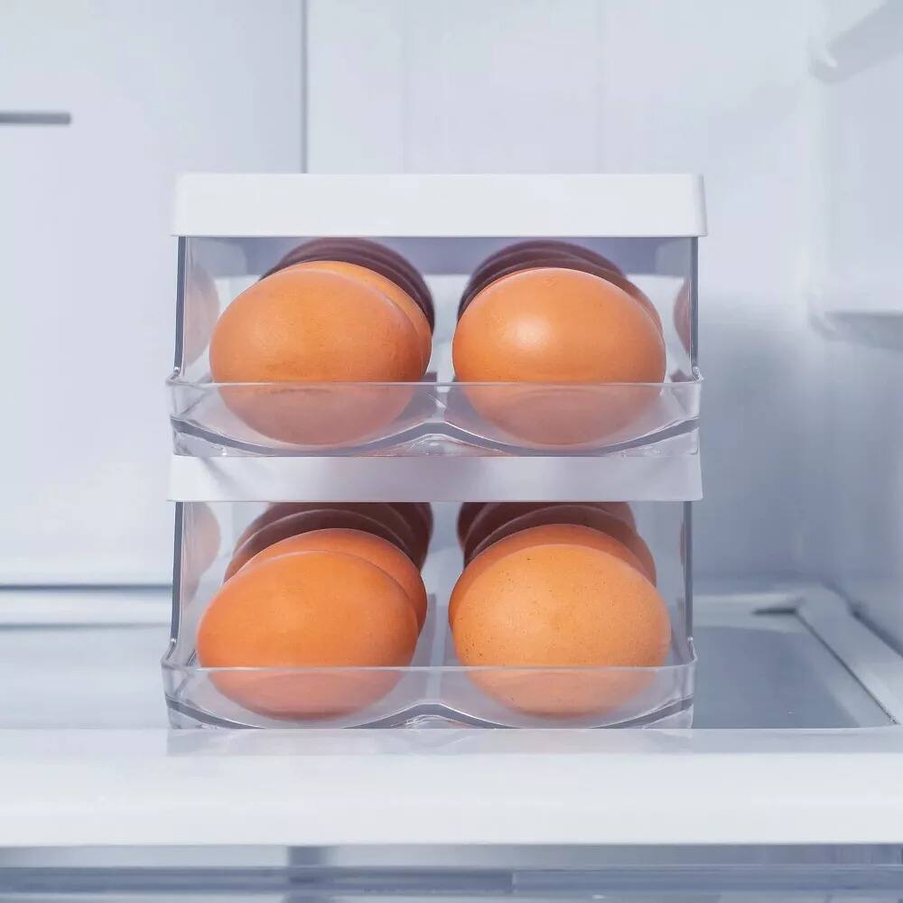 Alt View 1. OU - OU Egg Holder for Fridge, BPA Free Refrigerator Rolling Egg Organizer, Clear Container for Kitchen.