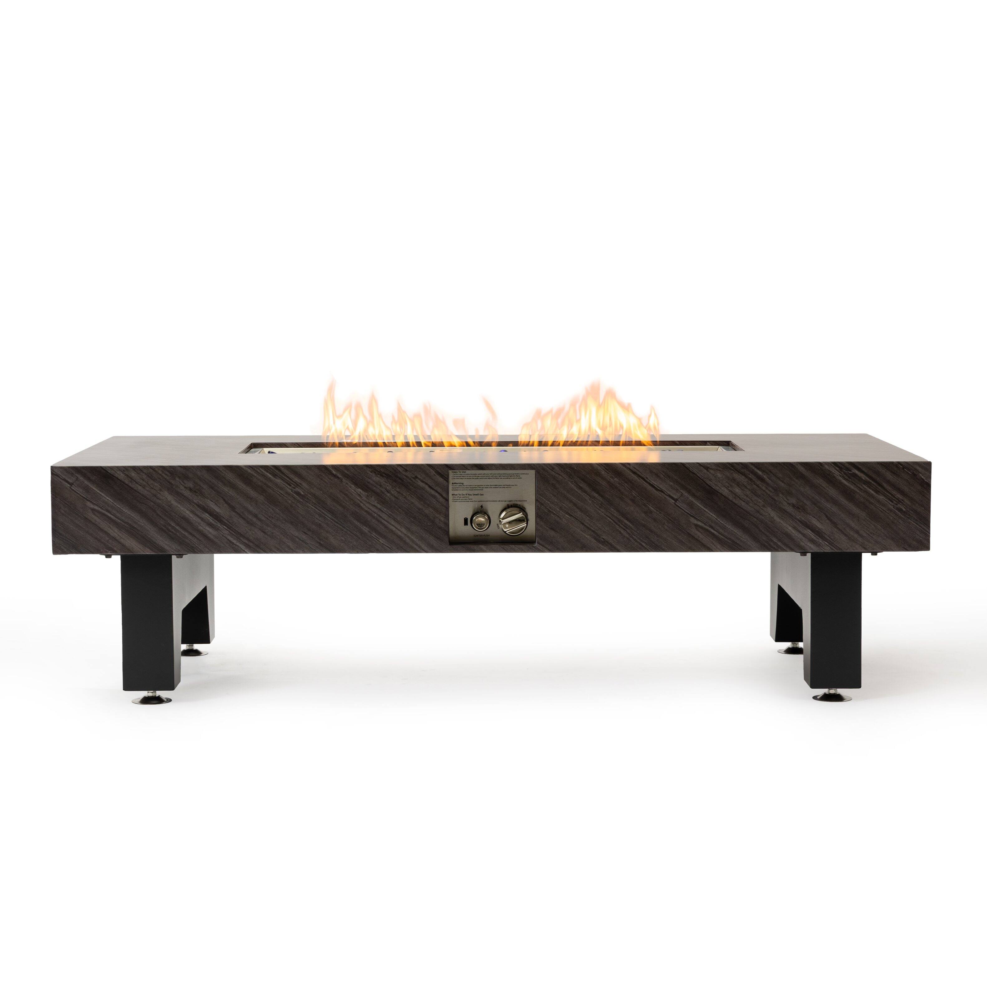 Back. COWLOWN - 54in Iron Fire Pit Table Stone Finish Black Sturdy Outdoor Heating Table Designed for Patio Deck Garden and Backyard Use.