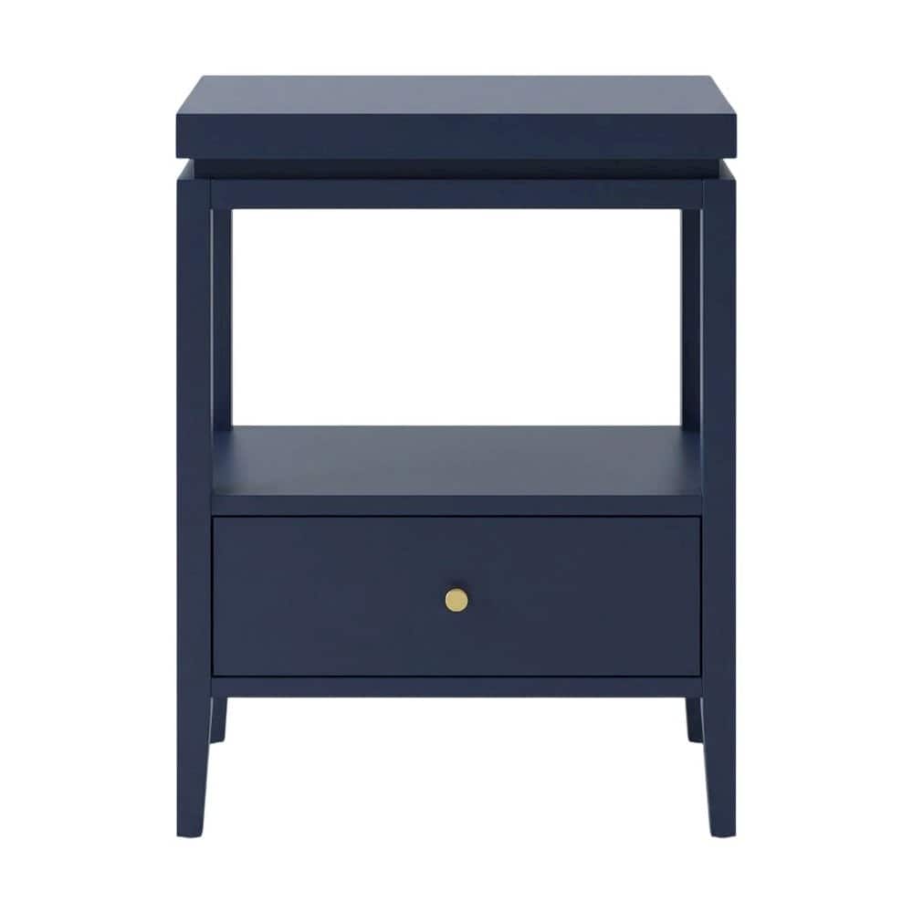 FurniFact - Midnight Nightstand with Gold Hardware, Casual Farmhouse Style - Blue