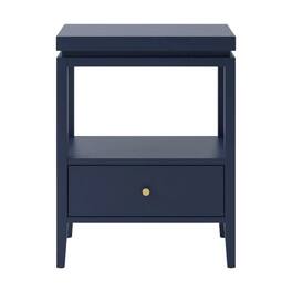 FurniFact - Midnight Nightstand with Gold Hardware, Casual Farmhouse Style - Blue