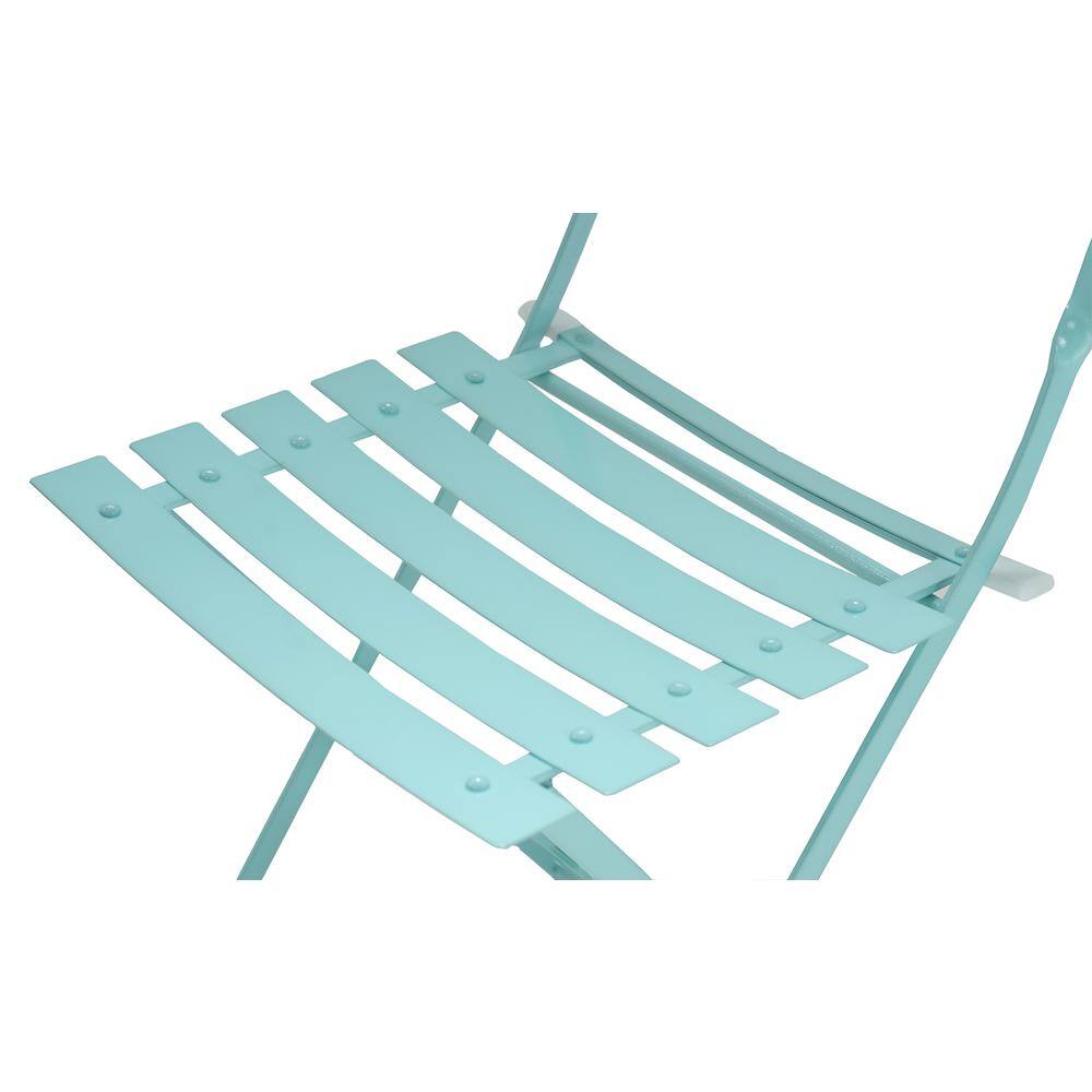Left. Carolina Chair & Table - Bistro Folding Outdoor Chair Set - Set of 2 - Teal - Blue.